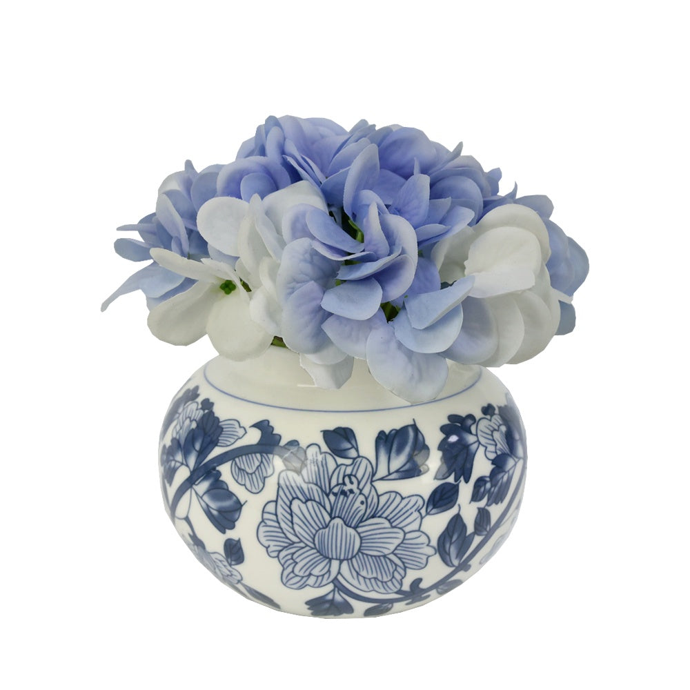 Blue Artificial Hydrangea Arrangement in Porcelain Vase IHR-HYD040-BLW