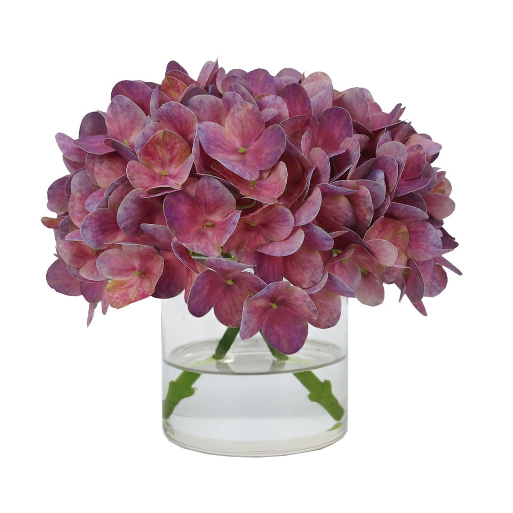 Pink Artificial Hydrangea Arrangement in Glass Cylindrical Vase IHR-HYD050-PK-CY