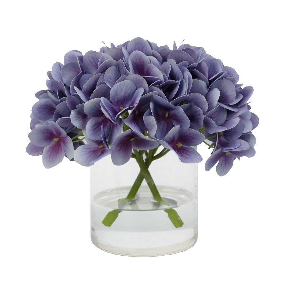 Purple Artificial Hydrangea Arrangement in Glass Cylindrical Vase IHR-HYD050-PR-CY