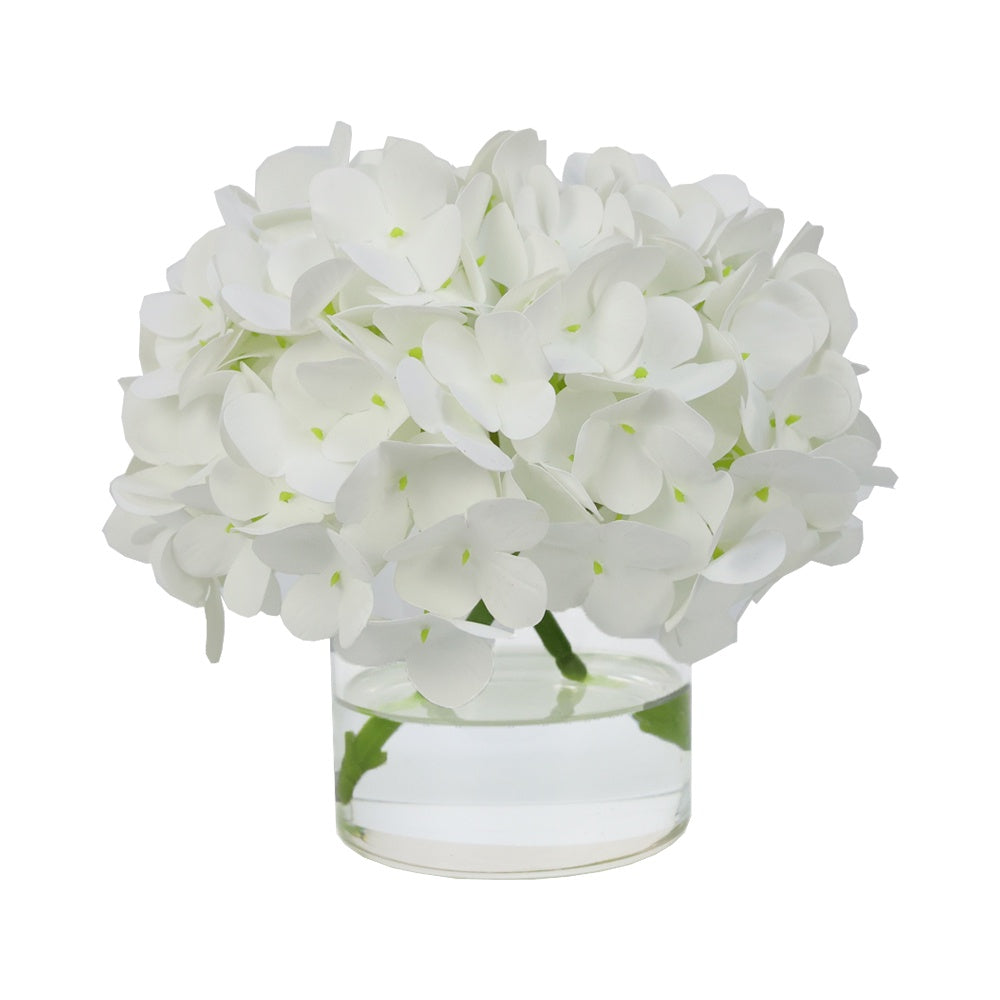 White Artificial Hydrangea Arrangement in Glass Cylindrical Vase IHR-HYD050-W-CY