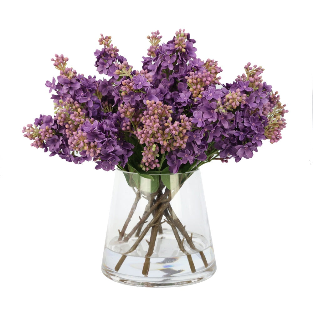 Deep Lilac Artificial Lilac Arrangement in Glass Conical Vase - Large IHR-LL010-LIC