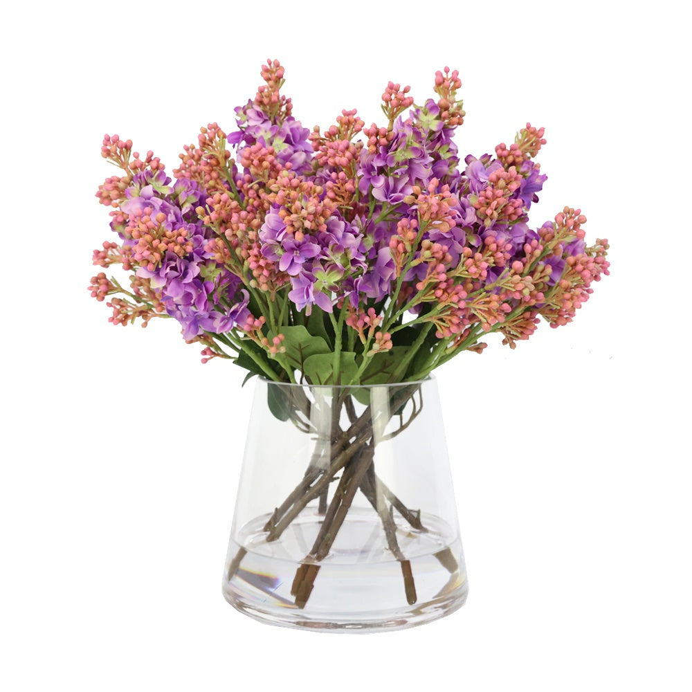 Light Purple Artificial Lilac Arrangement in Glass Conical Vase - Large IHR-LL010-PR