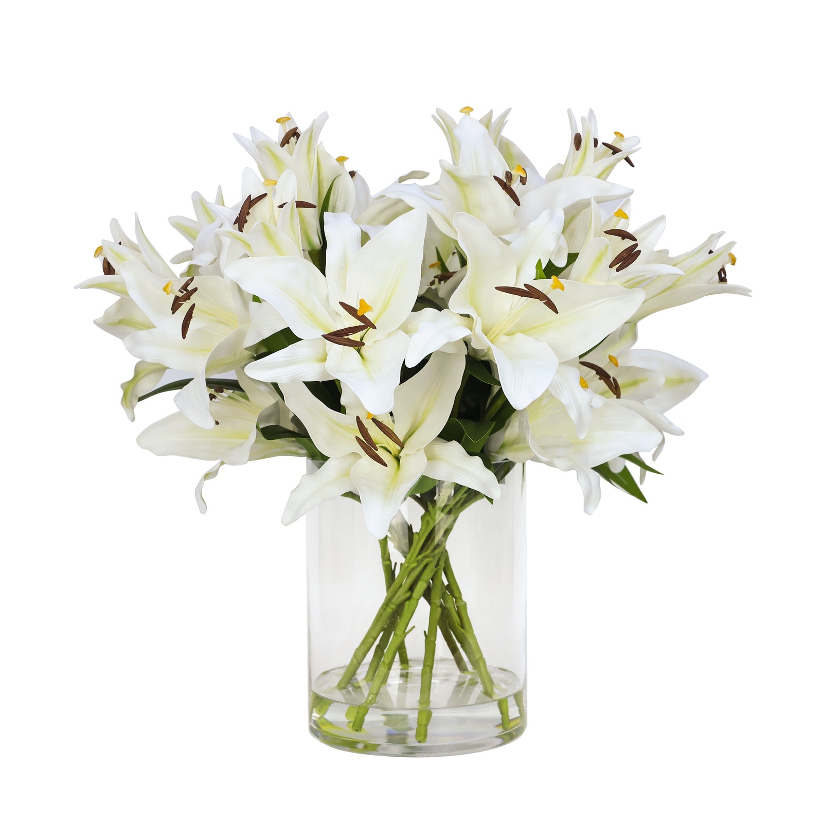 White Artificial Lily Arrangement in Cylindrical Vase IHR-LY102-W