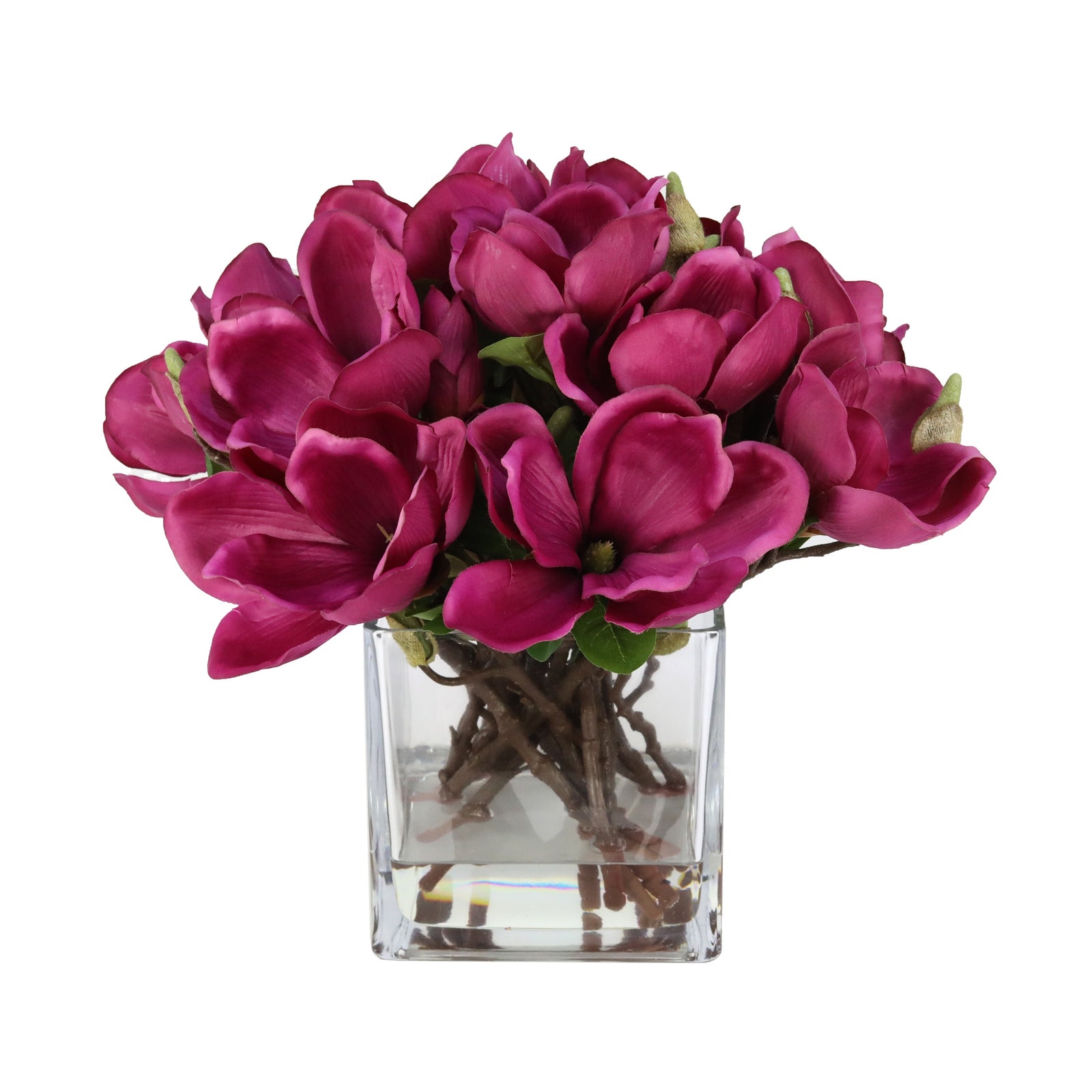 Deep Rose Artificial Magnolia Arrangement in Square Vase - Large IHR-MGN119-DP-L