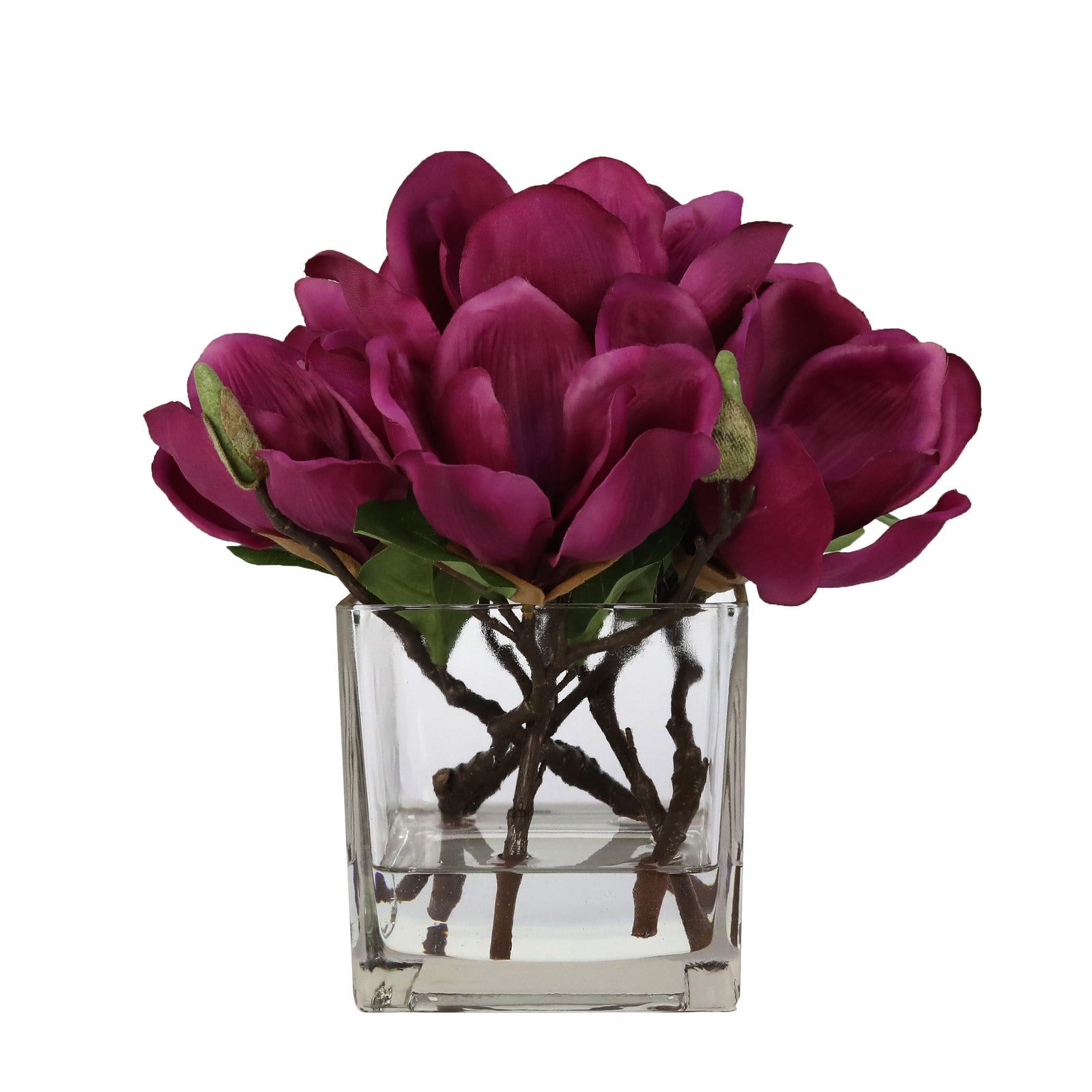Deep Rose Artificial Magnolia Arrangement in Square Vase - Medium IHR-MGN119-DP-M