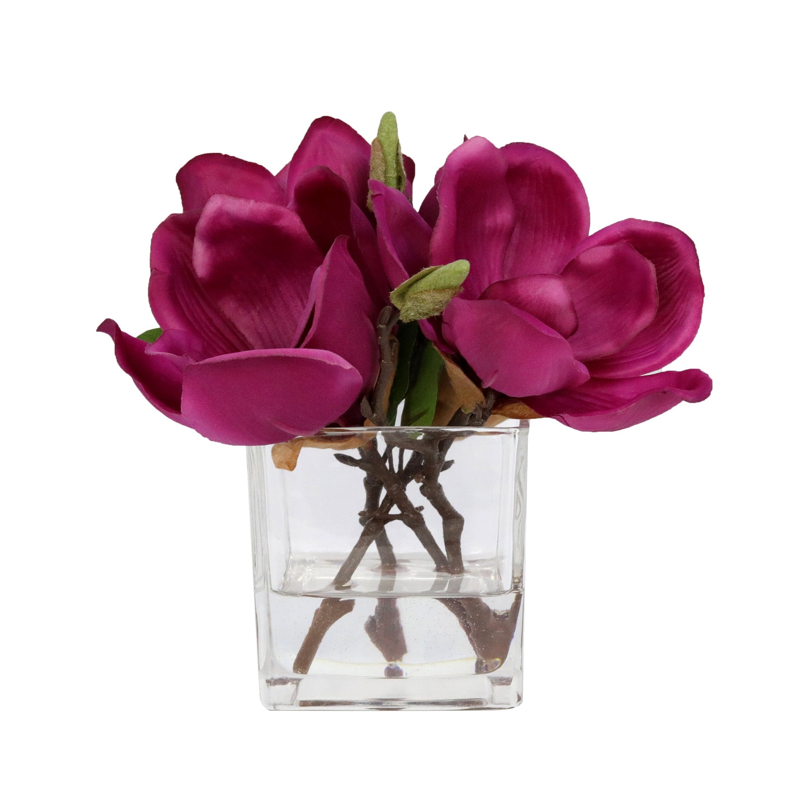 Deep Rose Artificial Magnolia Arrangement in Square Vase - Small IHR-MGN119-DP-S