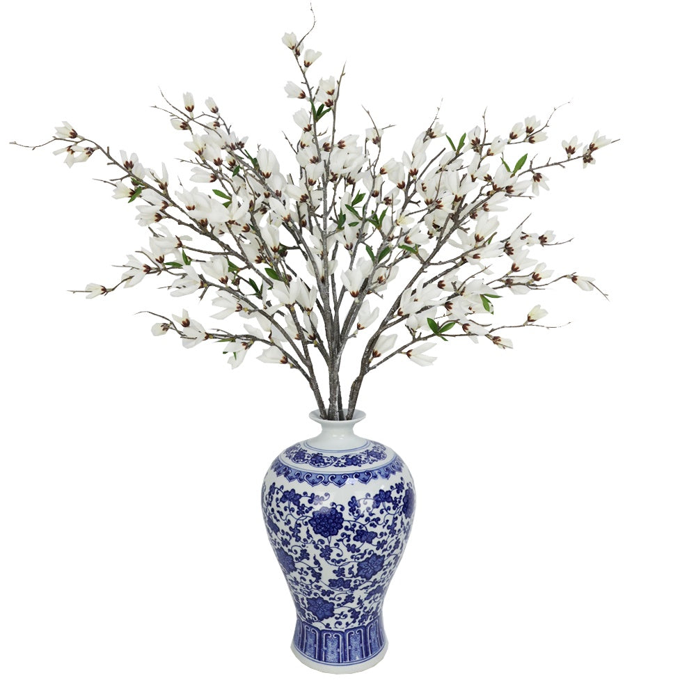 White Artificial Magnolia Arrangement in Porcelain Vase IHR-MGN121-W