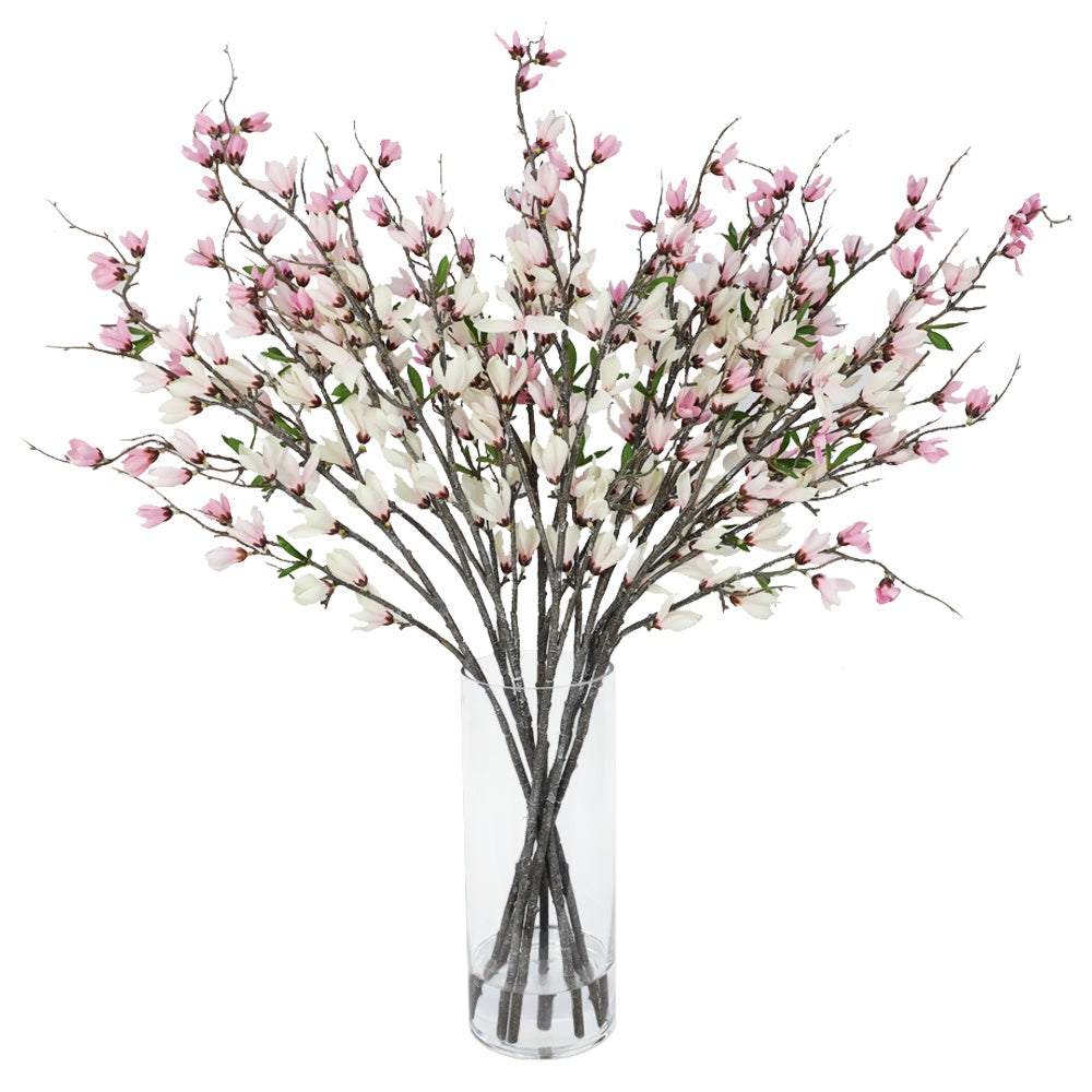 Light Pink Artificial Magnolia Arrangement in Glass Cylindrical Vase IHR-MGN123-LP