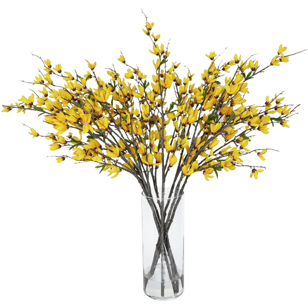 Yellow Artificial Magnolia Arrangement in Glass Cylindrical Vase IHR-MGN123-YL