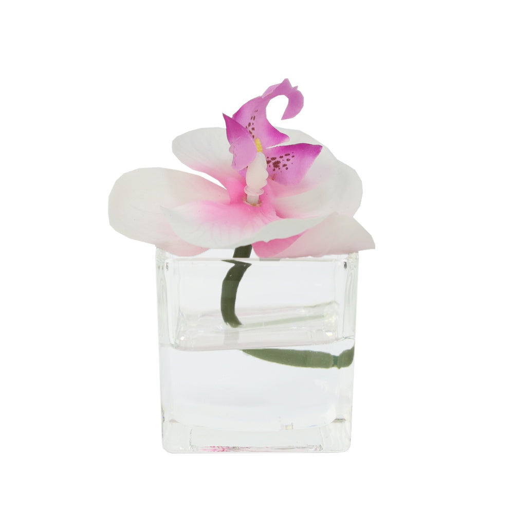 Light Pink Artificial Orchid Stem in Mini Glass Square Vase IHR-ORC101-LP