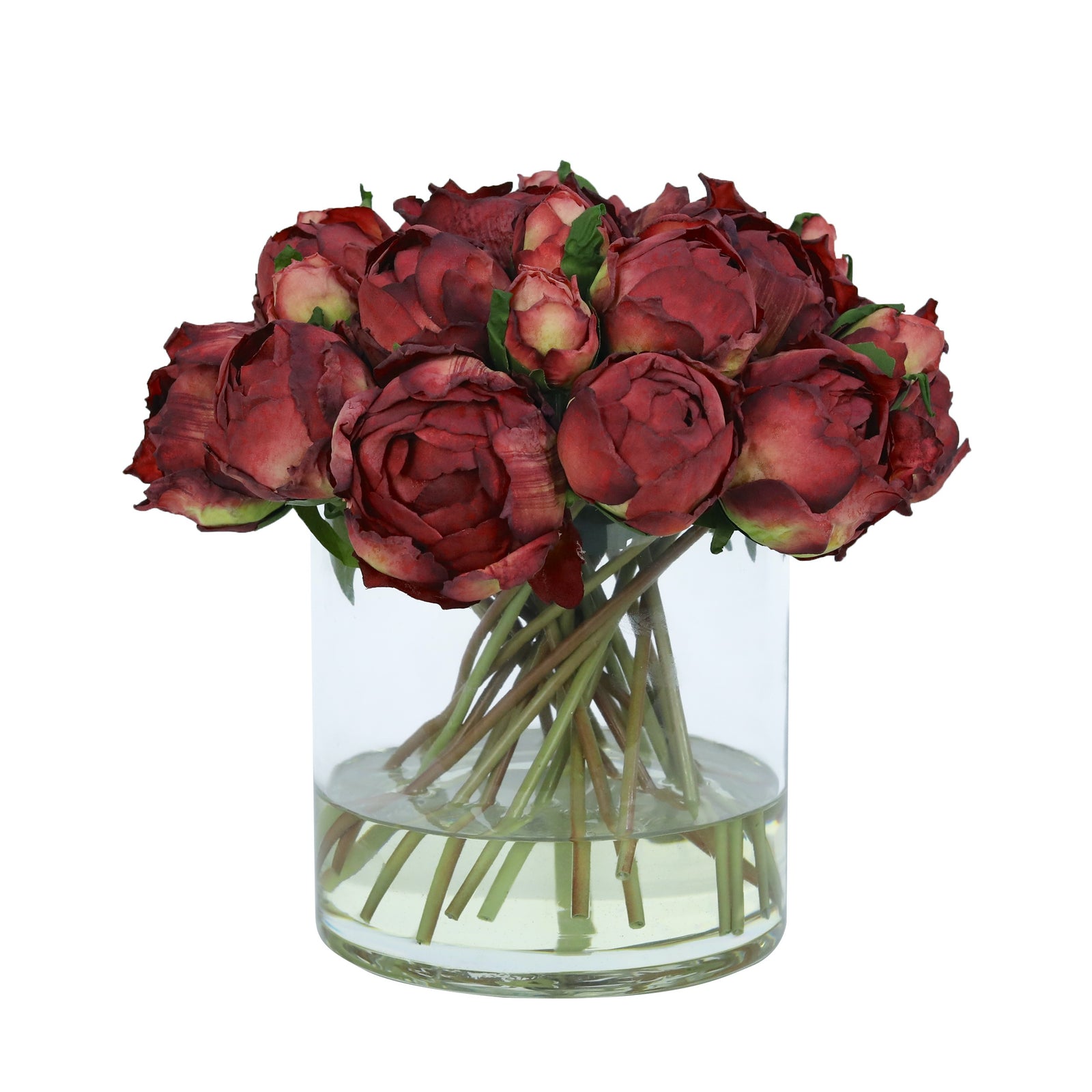 Red Artificial Peony Arrangement in Cylindrical Vase - Large IHR-PEO105-RD-L