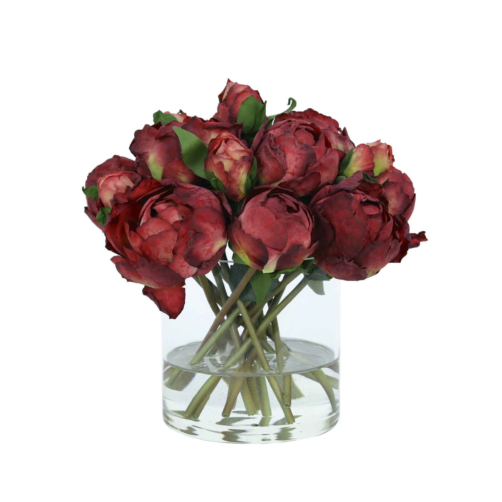 Red Artificial Peony Arrangement in Cylindrical Vase - Medium IHR-PEO105-RD-M