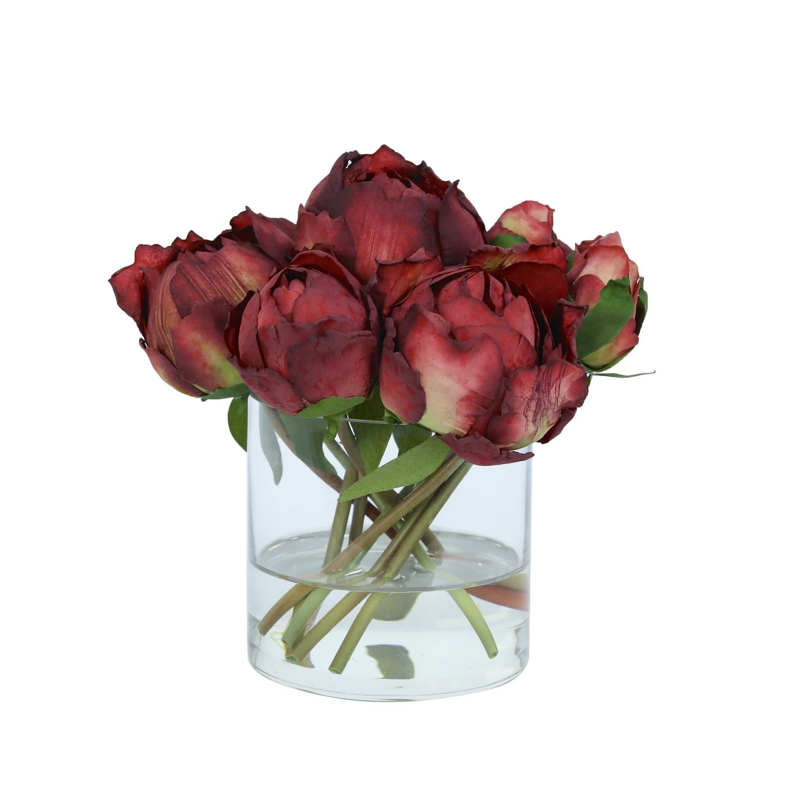 Red Artificial Peony Arrangement in Cylindrical Vase - Small IHR-PEO105-RD-S