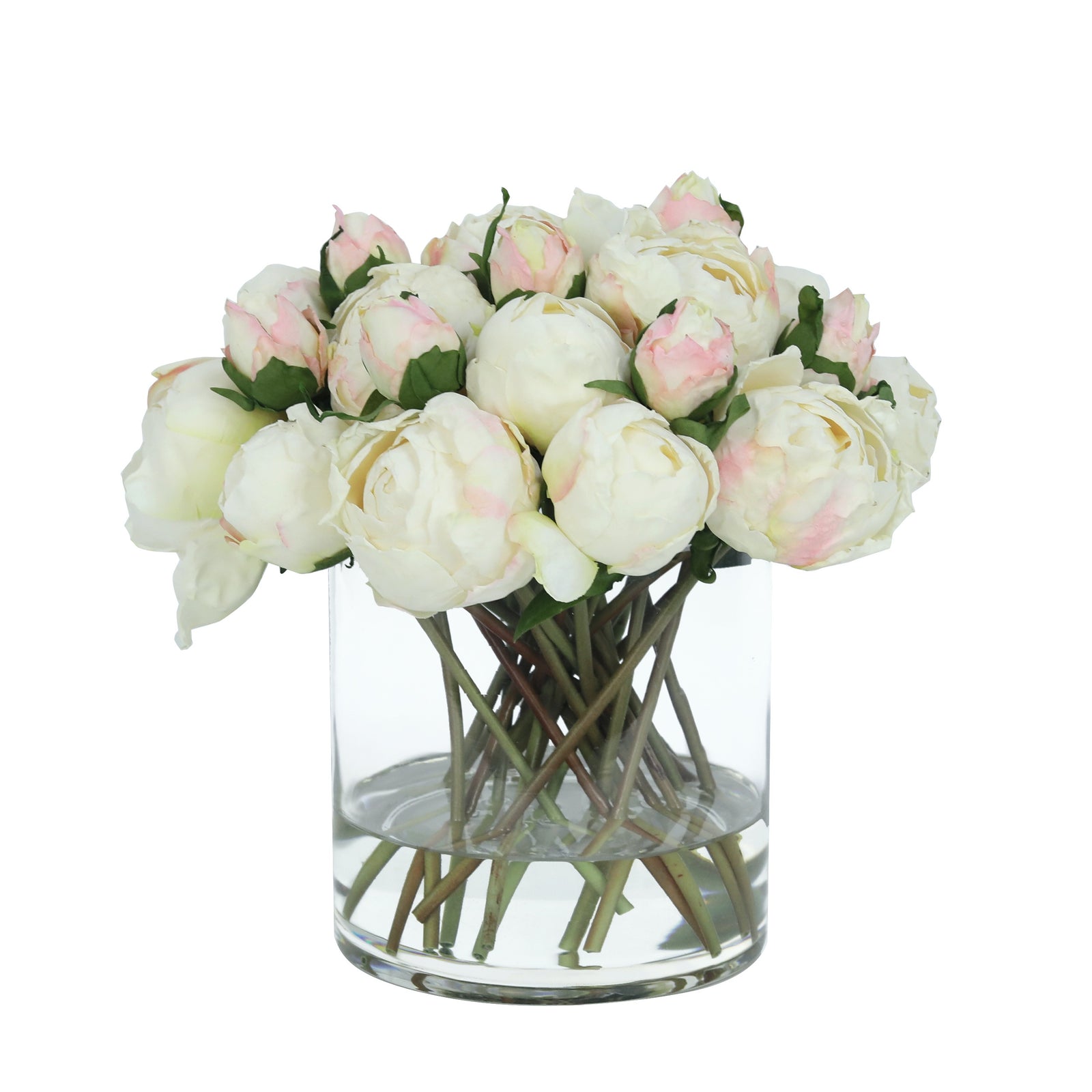 White Artificial Peony Arrangement in Cylindrical Vase - Large IHR-PEO105-W-L