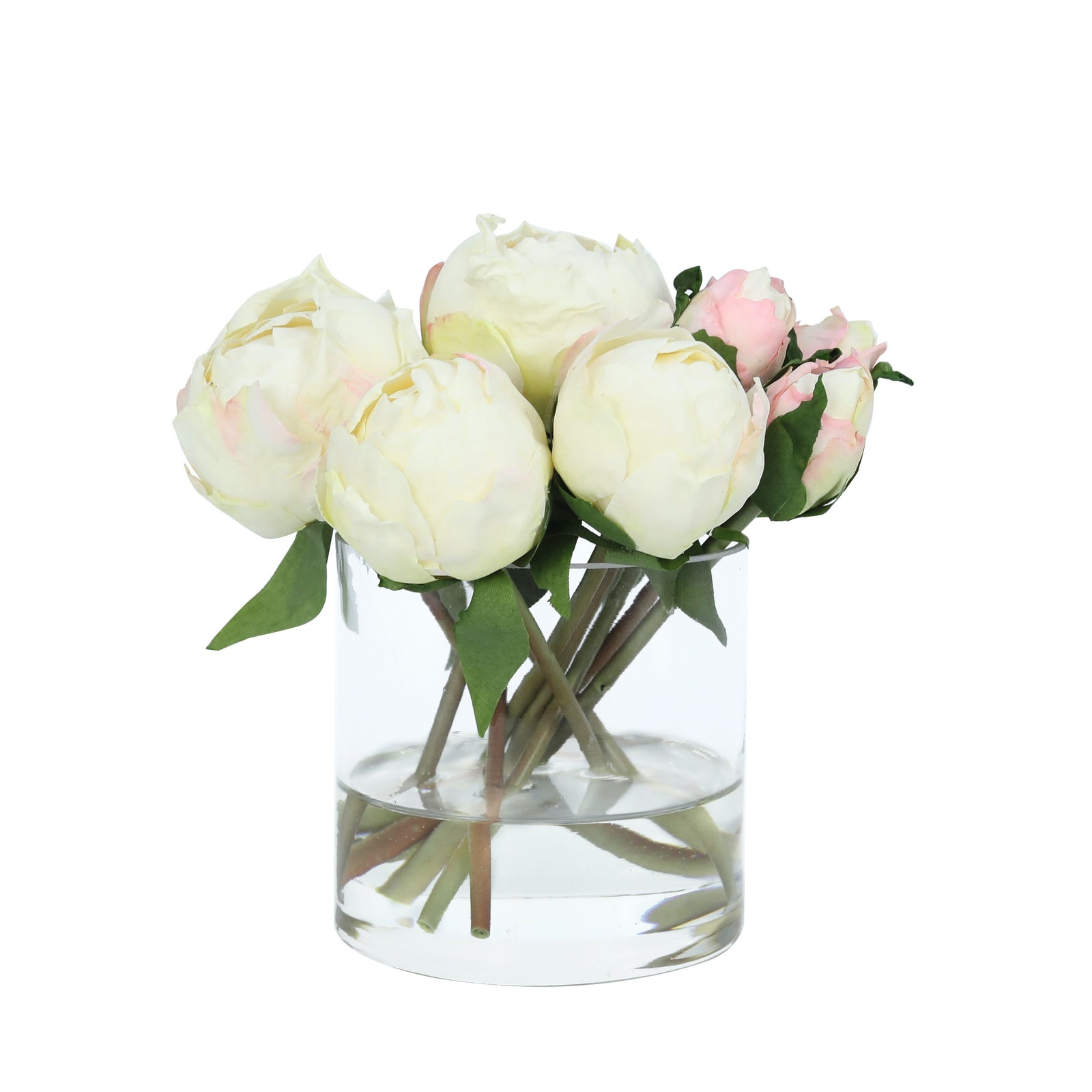 White Artificial Peony Arrangement in Cylindrical Vase - Small IHR-PEO105-W-S