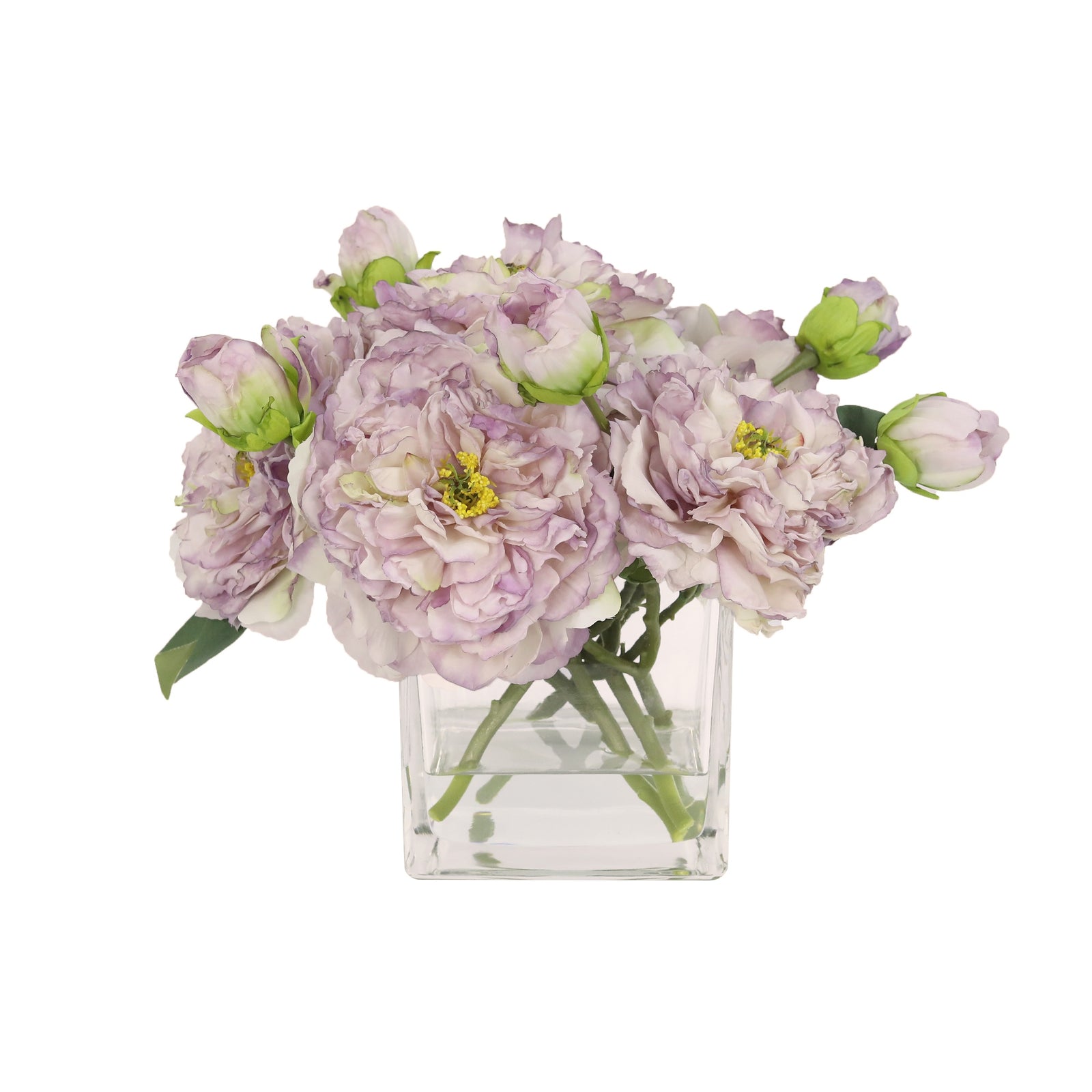 Rustic Light Purple Artificial Peony Arrangement in Square Vase - Large IHR-PEO106-LPR-L