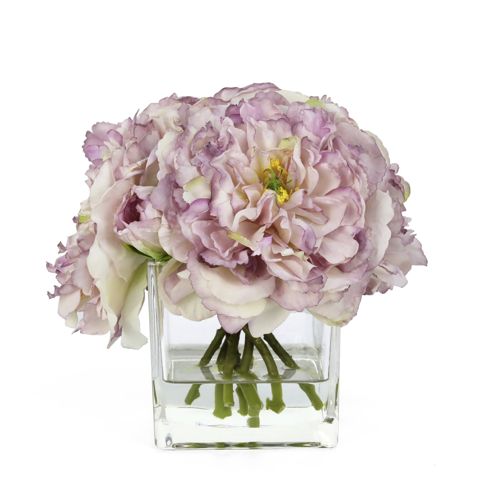 Rustic Light Purple Artificial Peony Arrangement in Square Vase - Medium IHR-PEO106-LPR-M