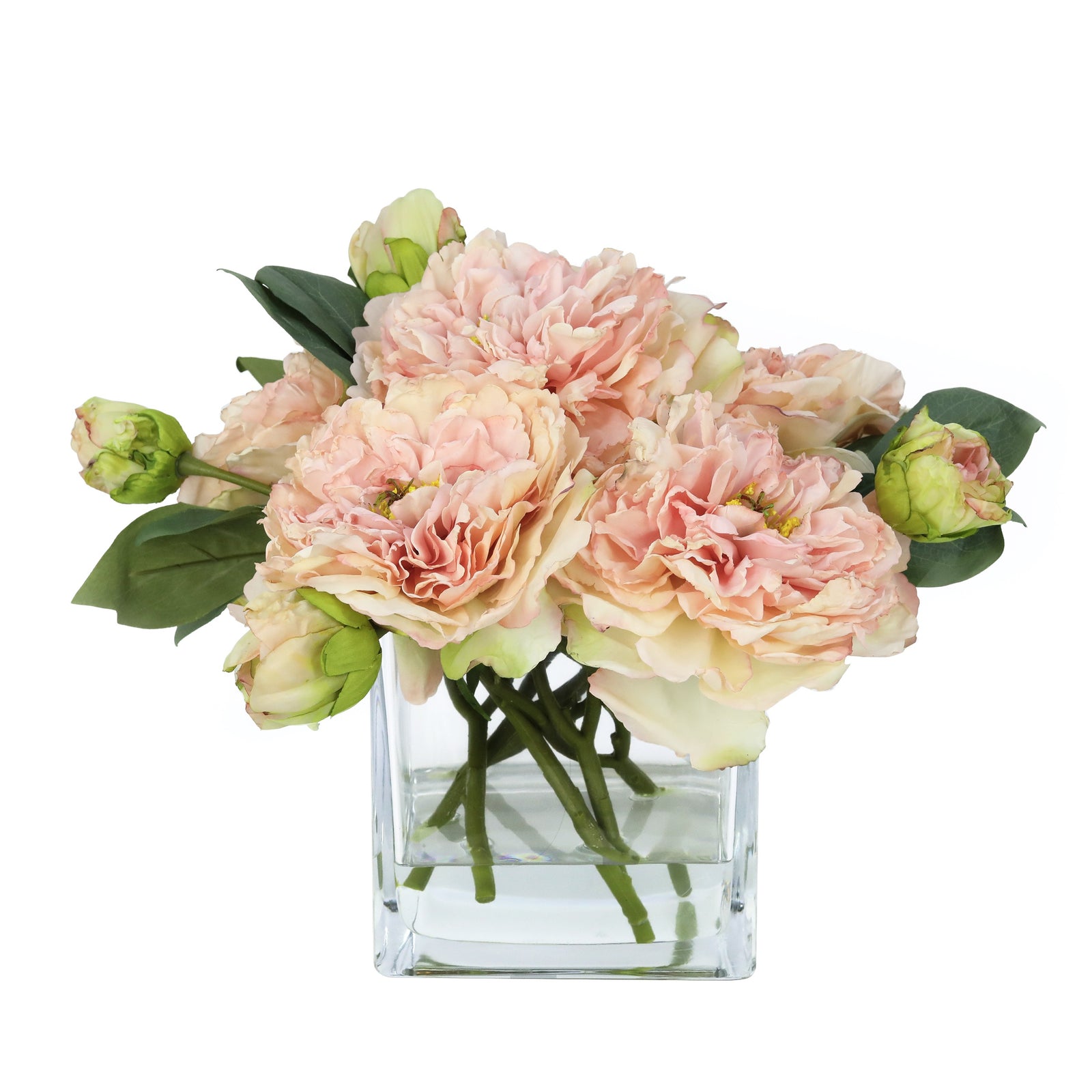 Rustic Pink Artificial Peony Arrangement in Square Vase - Large IHR-PEO106-PK-L