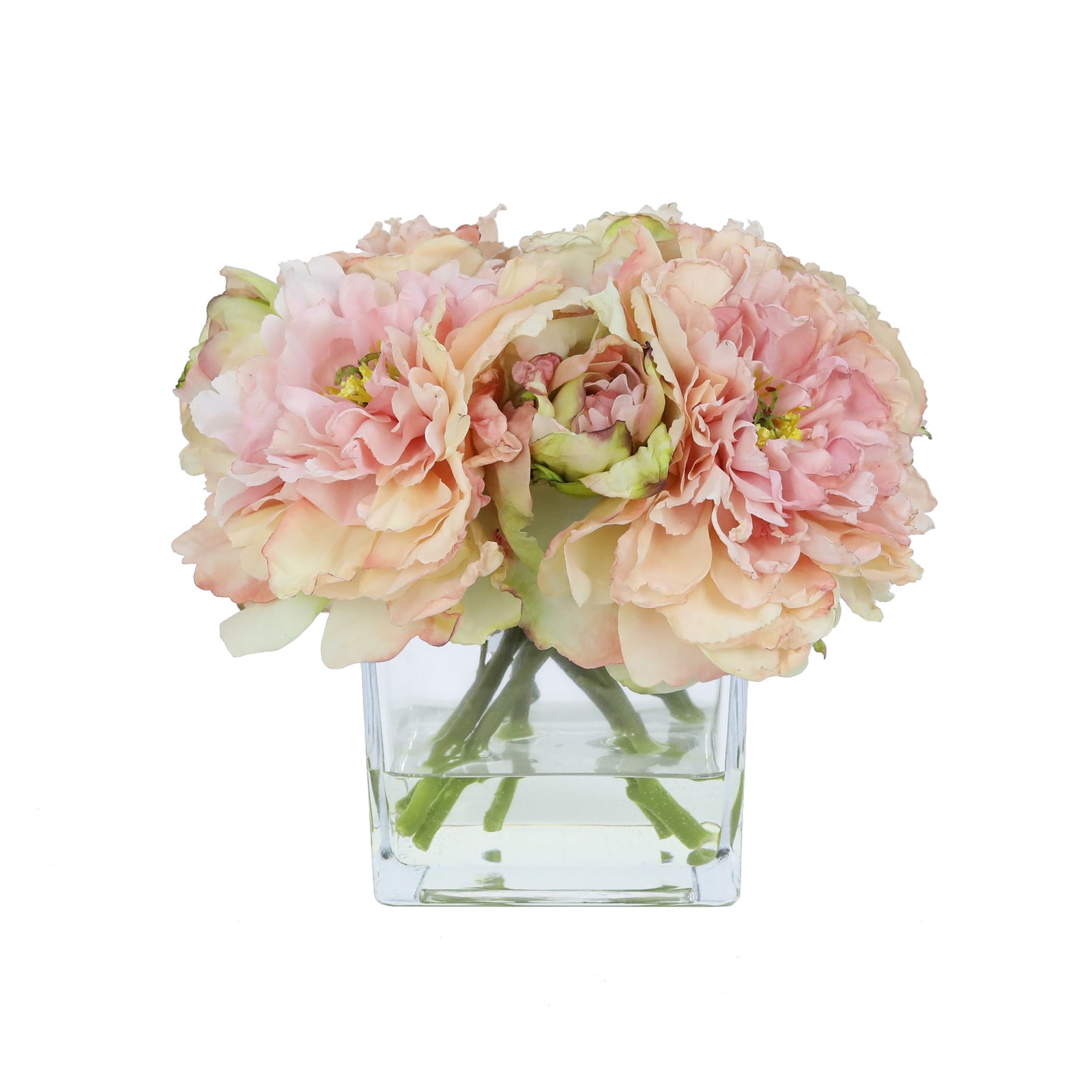 Rustic Pink Artificial Peony Arrangement in Square Vase - Medium IHR-PEO106-PK-M
