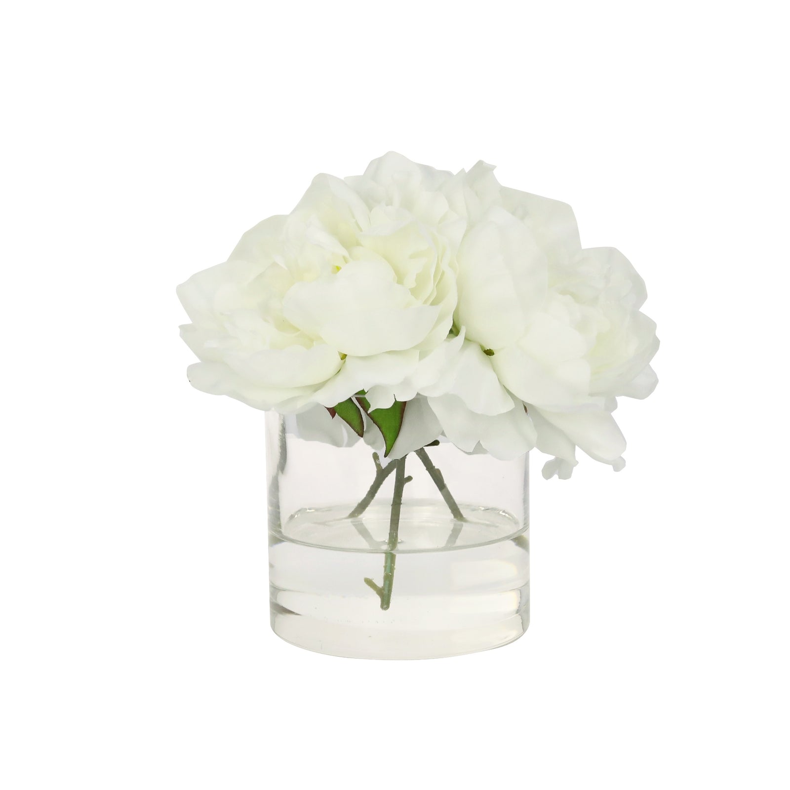 White Artificial Peony Arrangement in Cylindrical Vase - Small IHR-PEO109-W-S