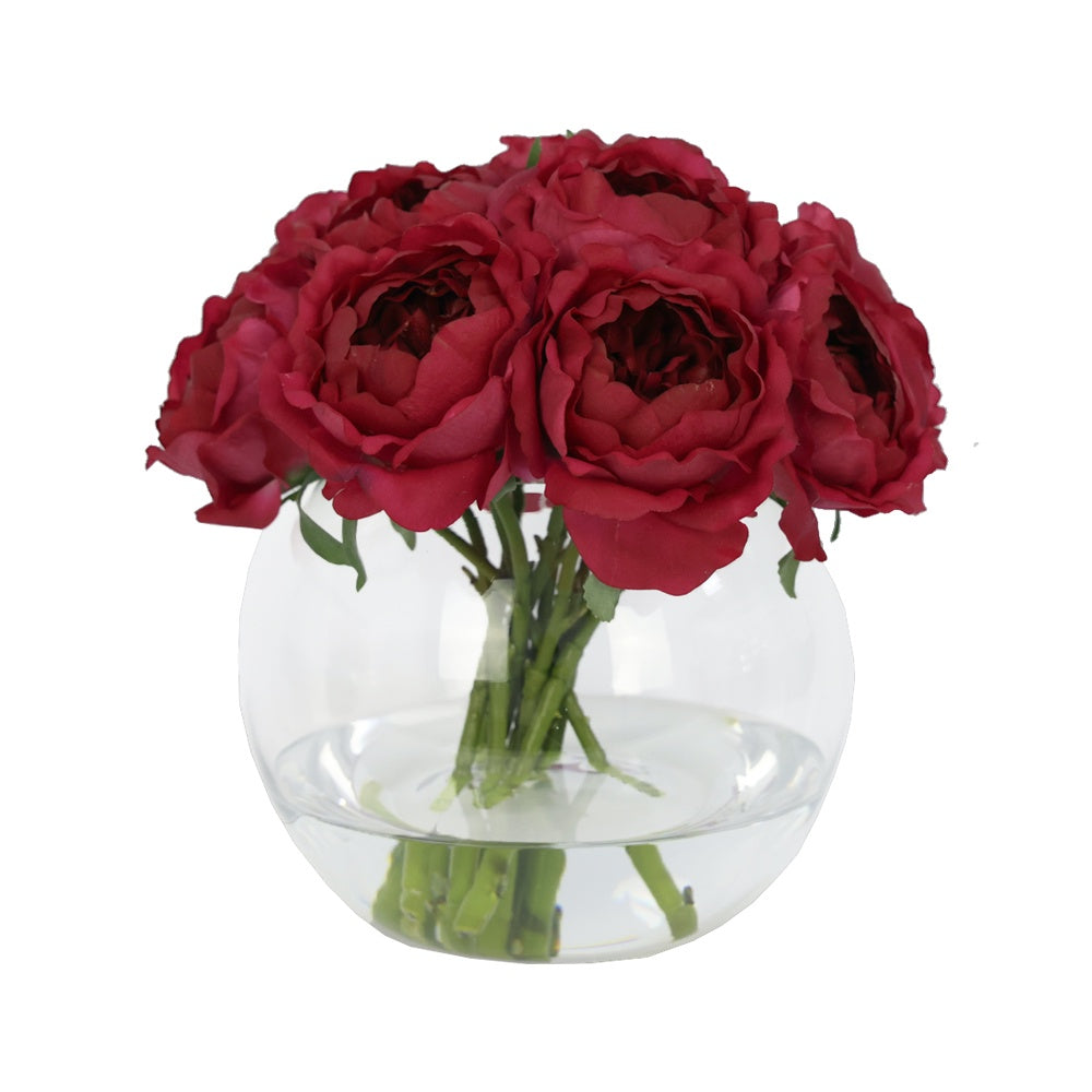 Burgundy Artificial Austin Rose Arrangement in Glass Globe Vase - Large IHR-PEO110-BGY