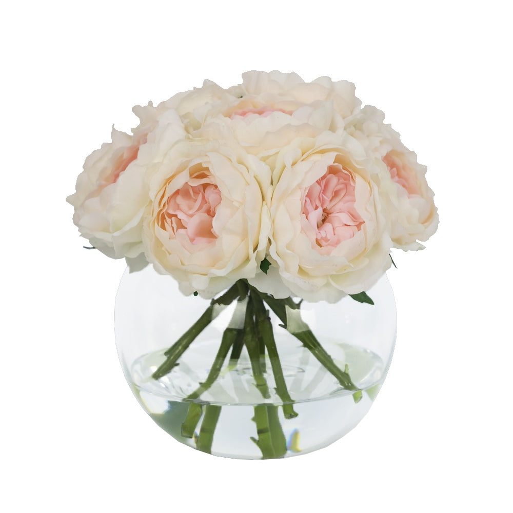 Light Pink Artificial Austin Rose Arrangement in Glass Globe Vase - Large IHR-PEO110-LP