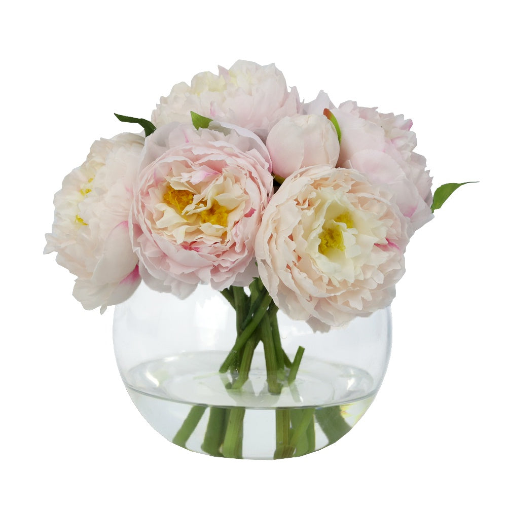 Light Pink Artificial Peony Arrangement in Glass Globe Vase - Large IHR-PEO111-LP