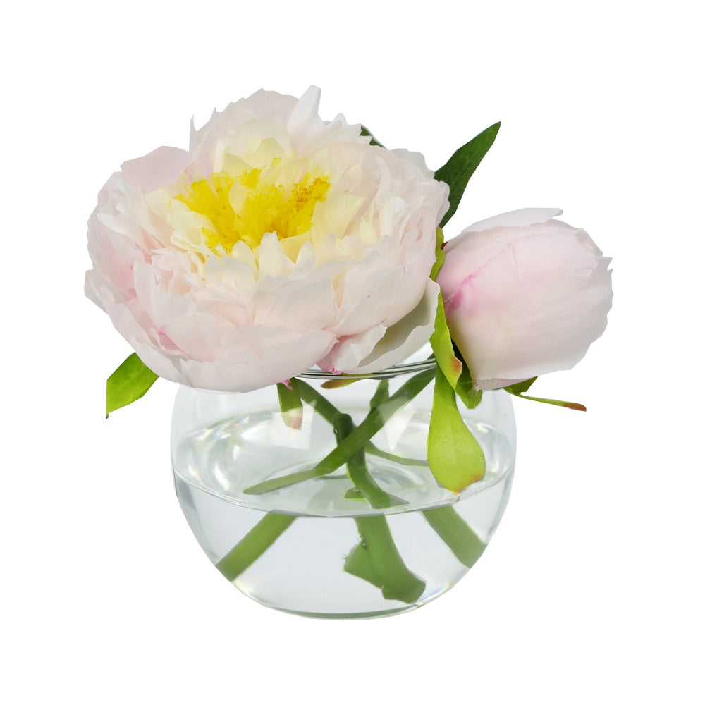 Light Pink Artificial Peony Arrangement in Glass Globe Vase - Small IHR-PEO112-LP-S