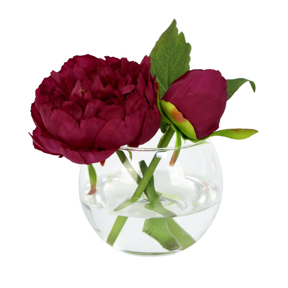 Rose Artificial Artificial Peony Arrangement in Glass Globe Vase - Small IHR-PEO112-PK-S
