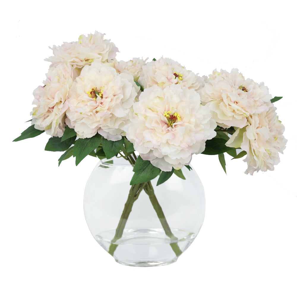 Champagne Artificial Peony Arrangement in Flat Glass Vase IHR-PEO115-CH
