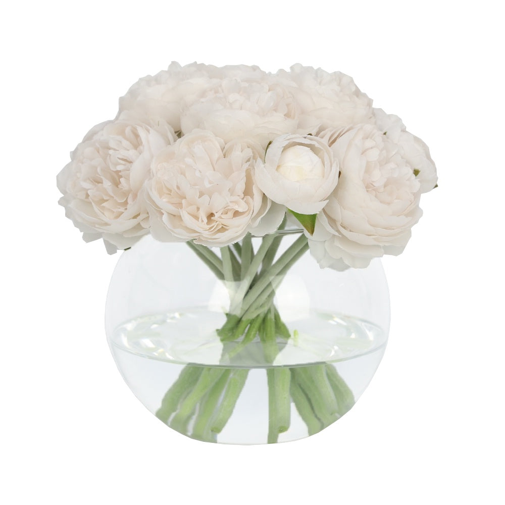 Light Pink Artificial Ranuculus Arrangement in Glass Globe Vase - Small IHR-PEO116-LP-S