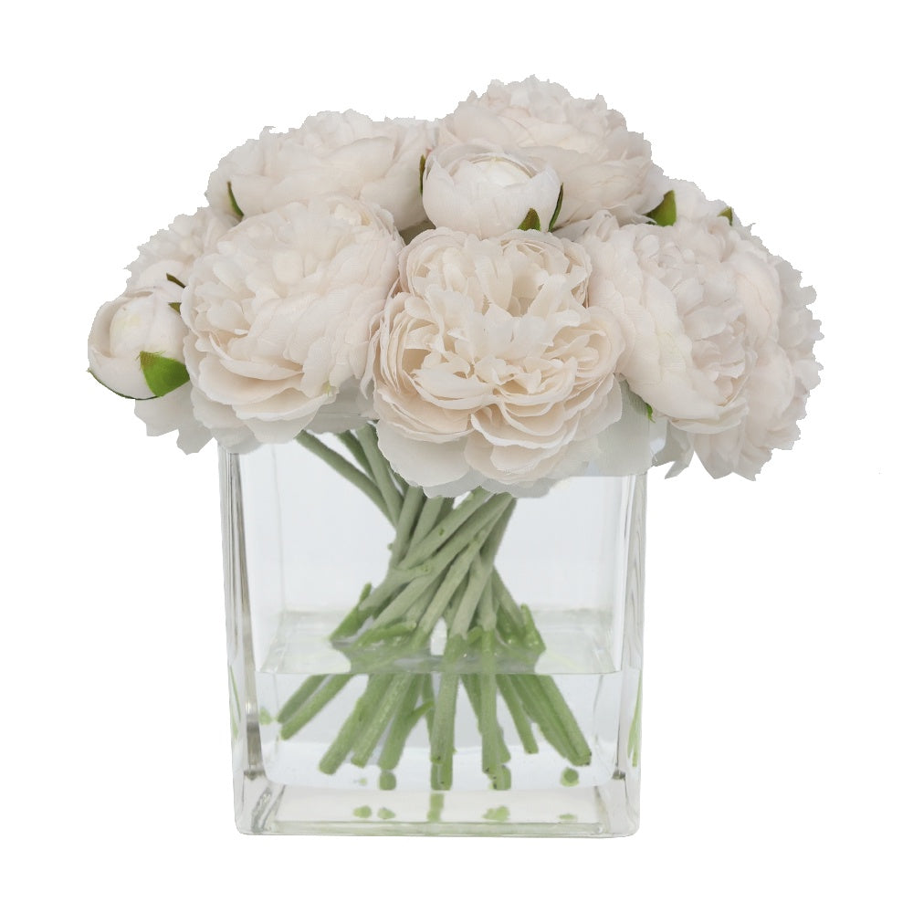 Light Pink Artificial Ranuculus Arrangement in Glass Square Vase - Small IHR-PEO117-LP-S