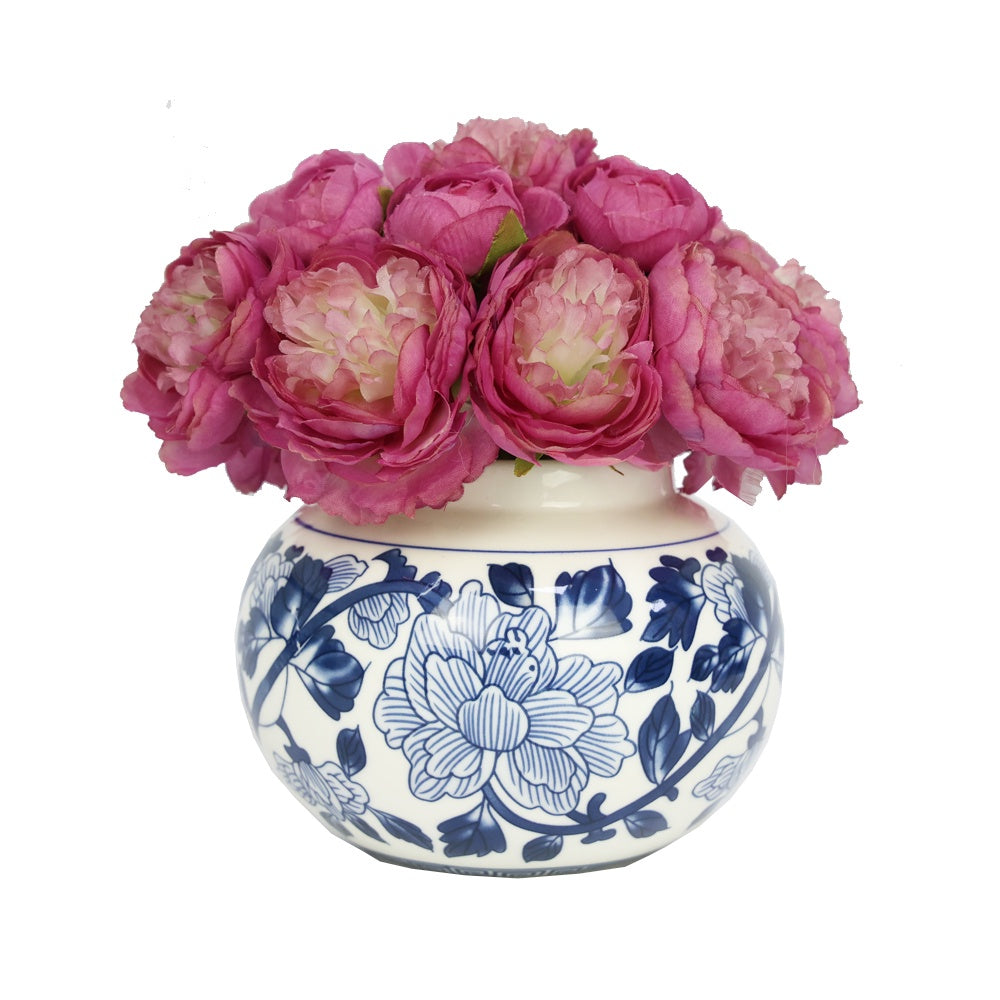 Deep Pink Artificial Ranuculus Arrangement in Porcelain Vase IHR-PEO118-DP