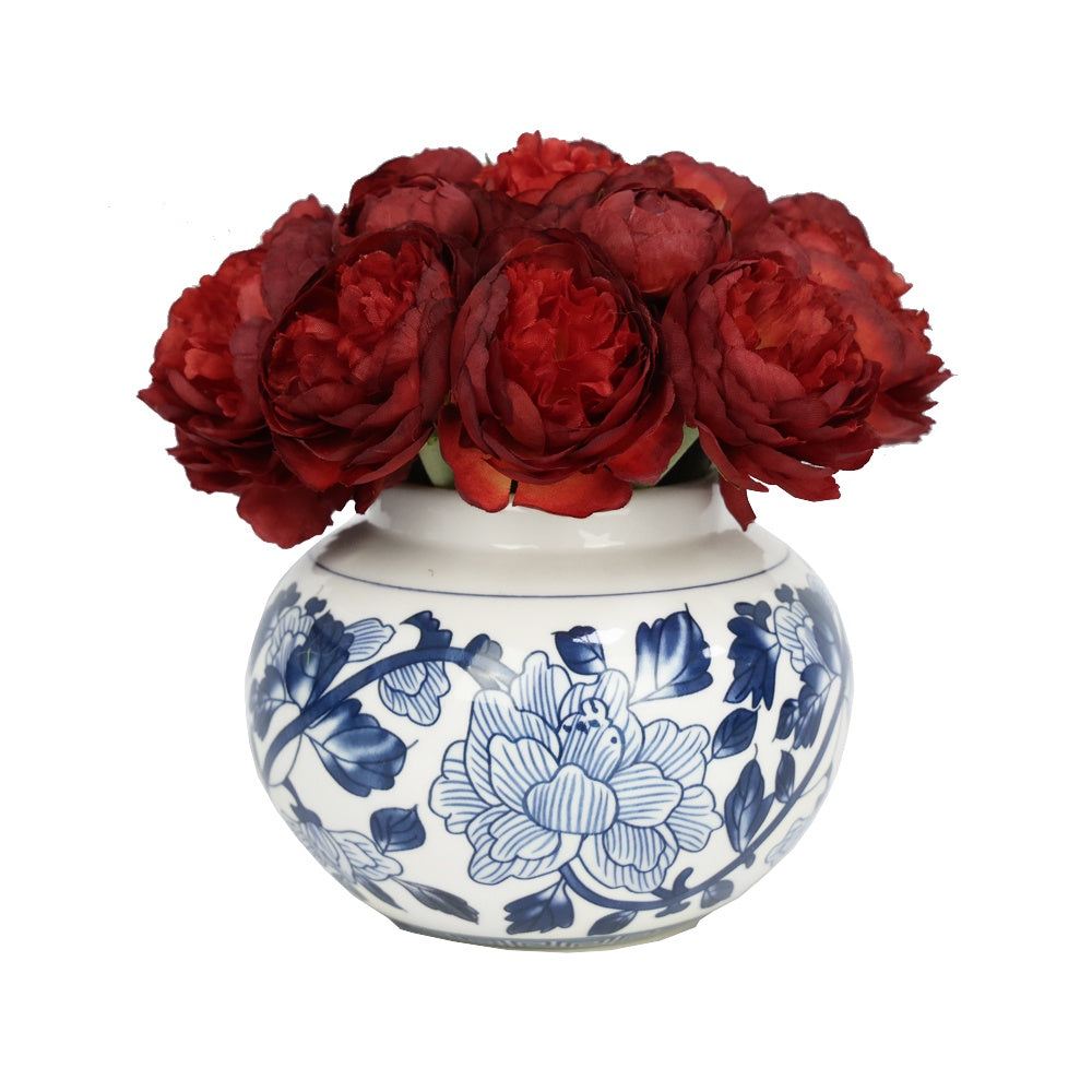 Red Artificial Ranuculus Arrangement in Porcelain Vase IHR-PEO118-RD