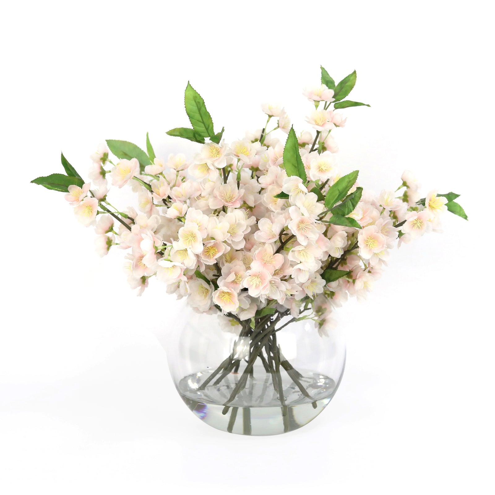 Pale Pink Artificial Plum Blossom Arrangement in Round Vase IHR-PLBS112-PK