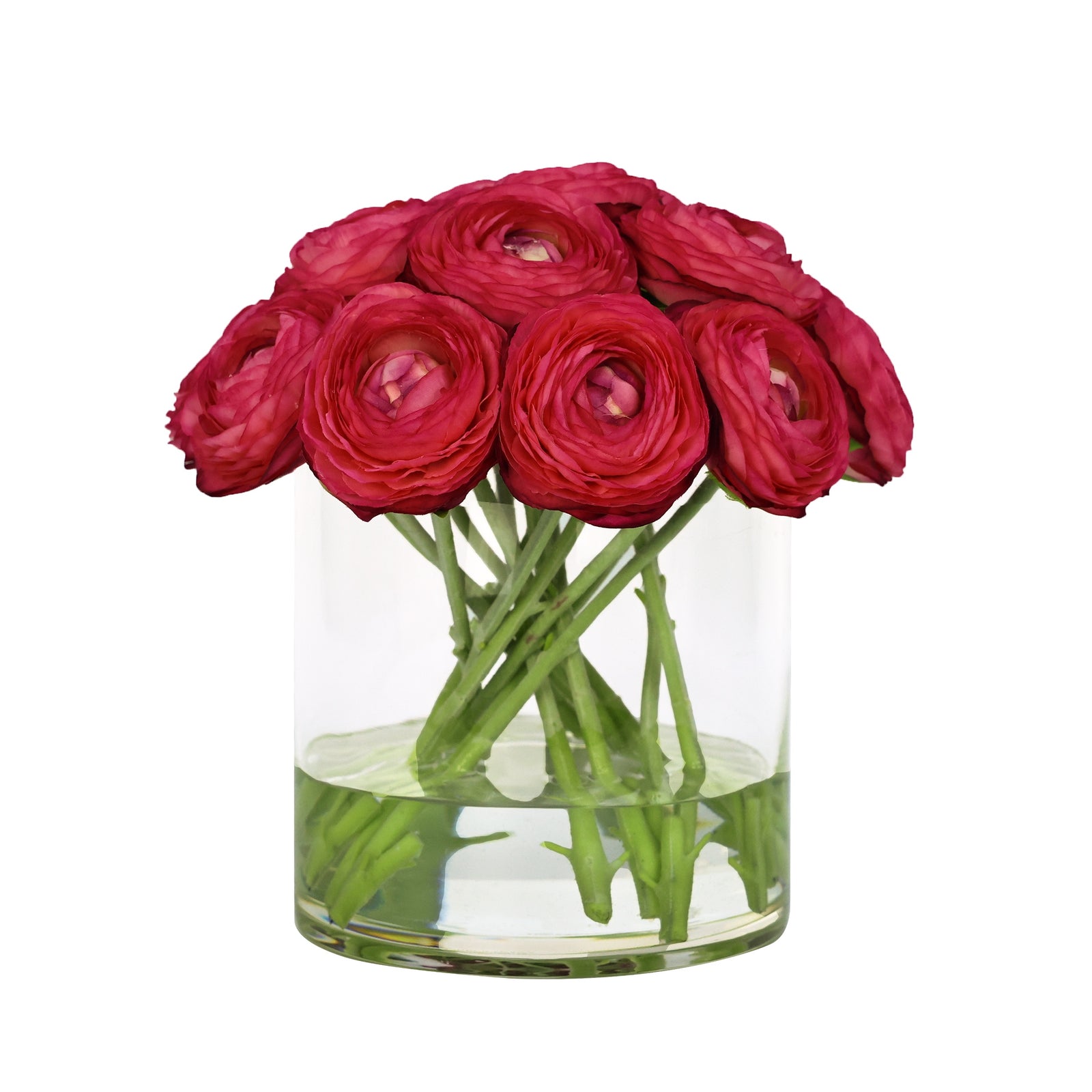 Deep Rose Artificial Ranunculus Arrangement in Cylindrical Vase IHR-RNC110-R