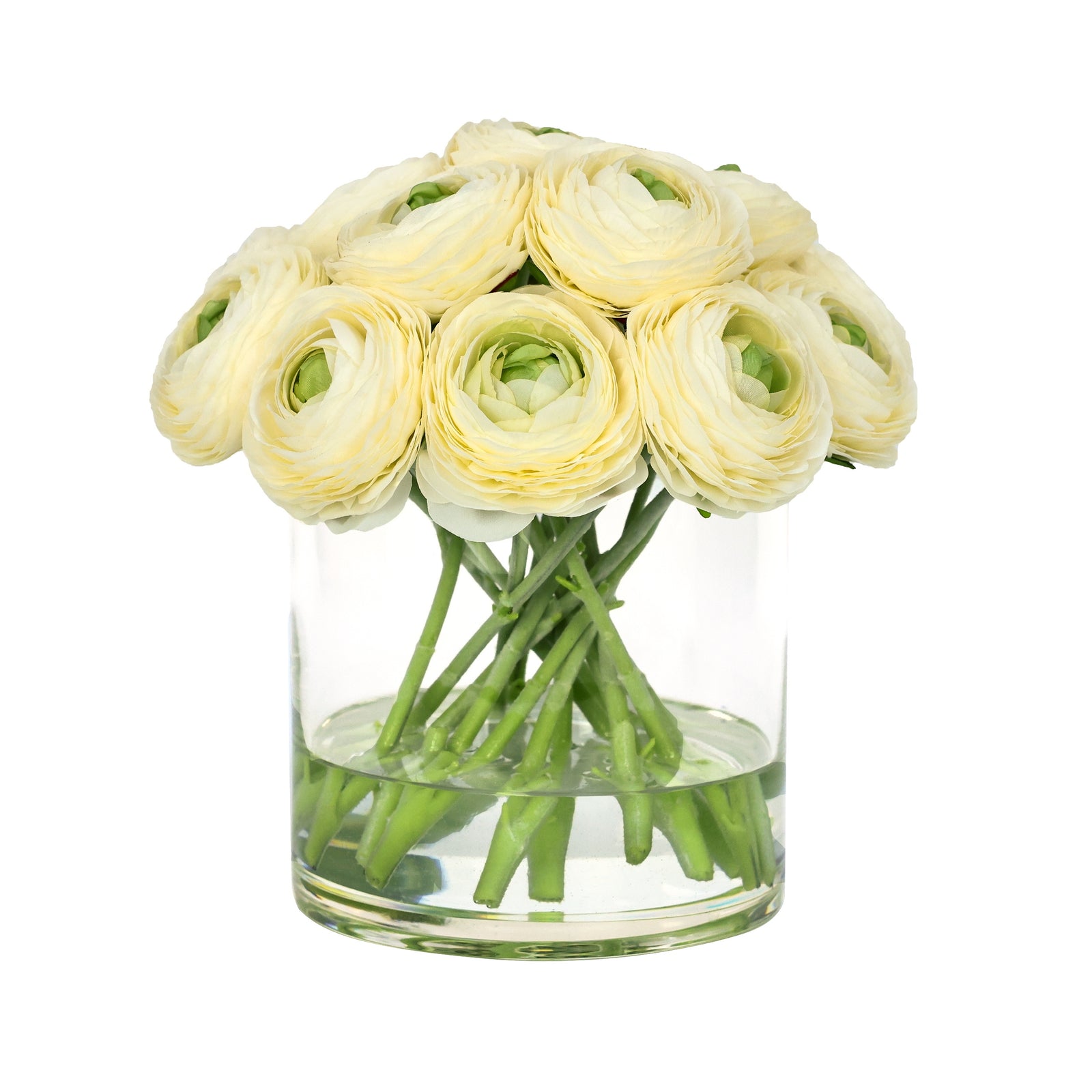 White Artificial Ranunculus Arrangement in Cylindrical Vase IHR-RNC110-W