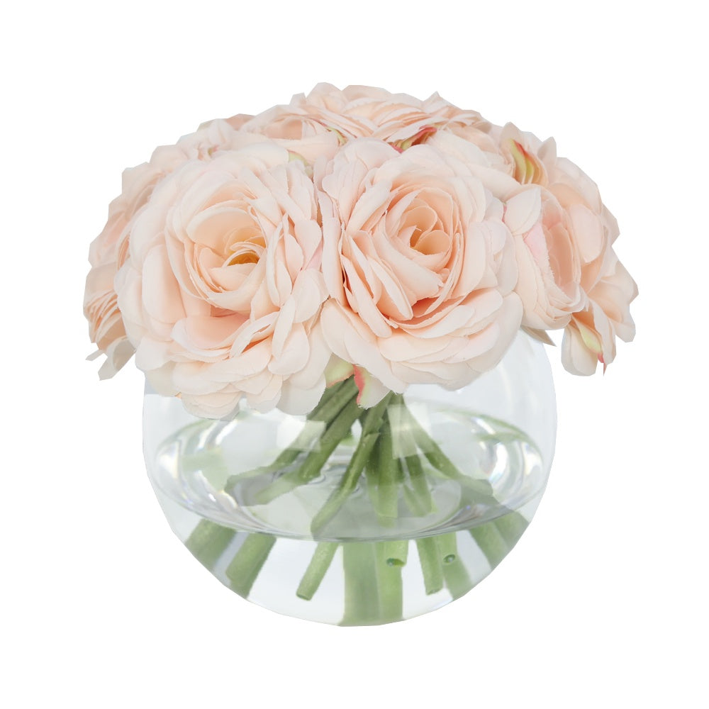 Light Pink Artificial Ranuculus Arrangement in Glass Globe Vase - Medium IHR-RNC112-LP-M