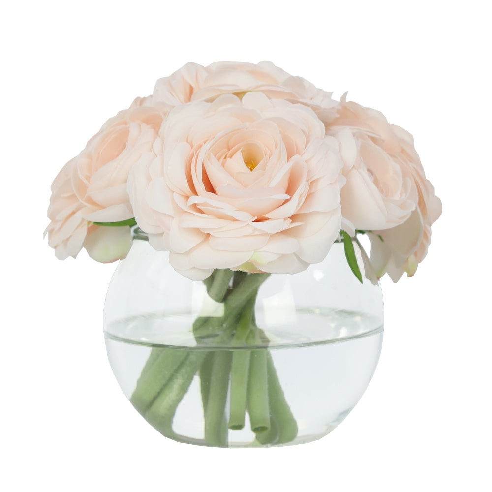 Light Pink Artificial Ranuculus Arrangement in Glass Globe Vase - Small IHR-RNC112-LP-S