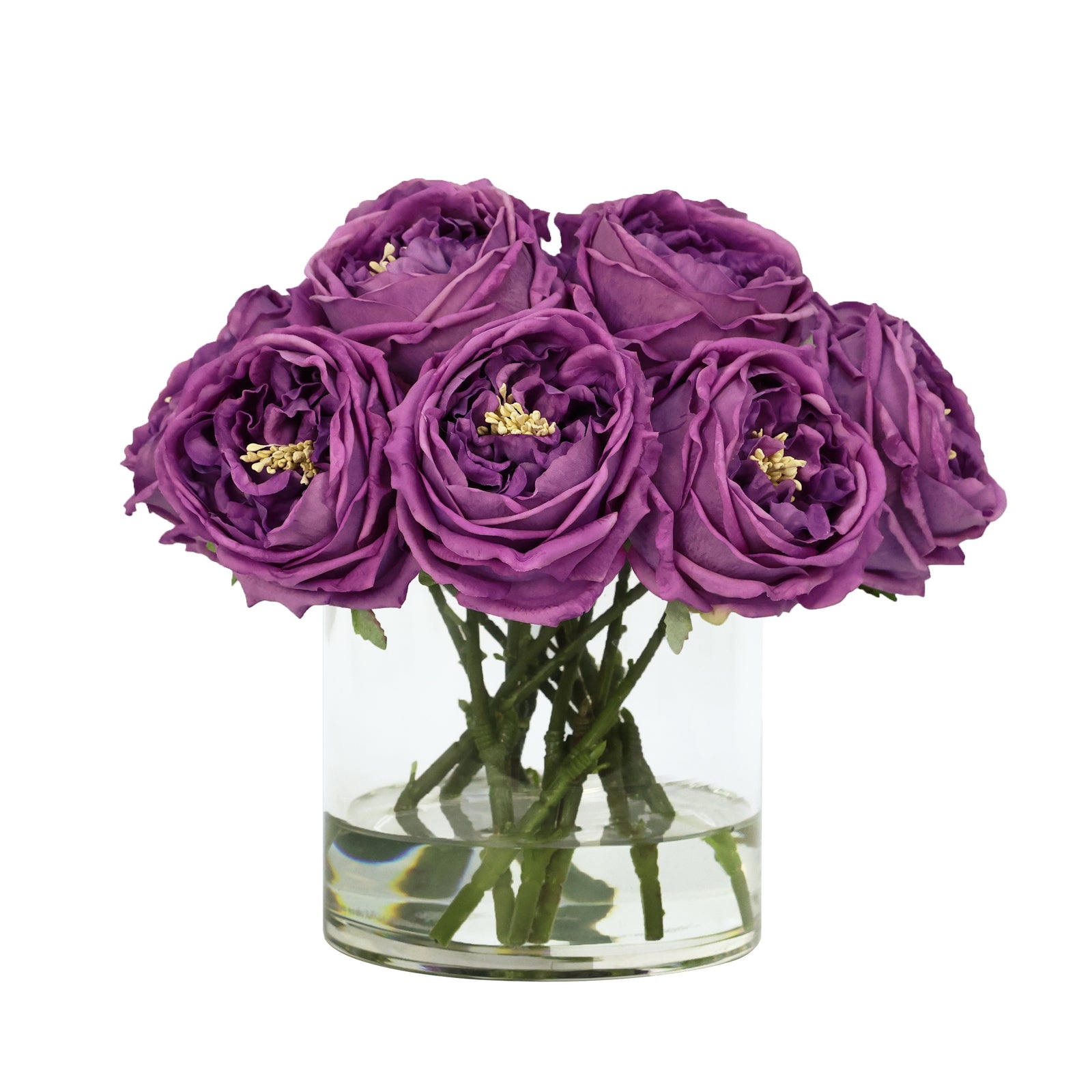 Dark Purple Artificial Rose Arrangement in Cylindrical Vase - Large IHR-RS040-DPR-L