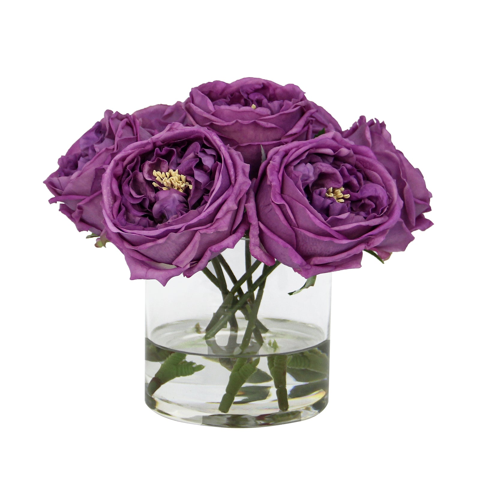 Dark Purple Artificial Rose Arrangement in Cylindrical Vase - Medium IHR-RS040-DPR-M