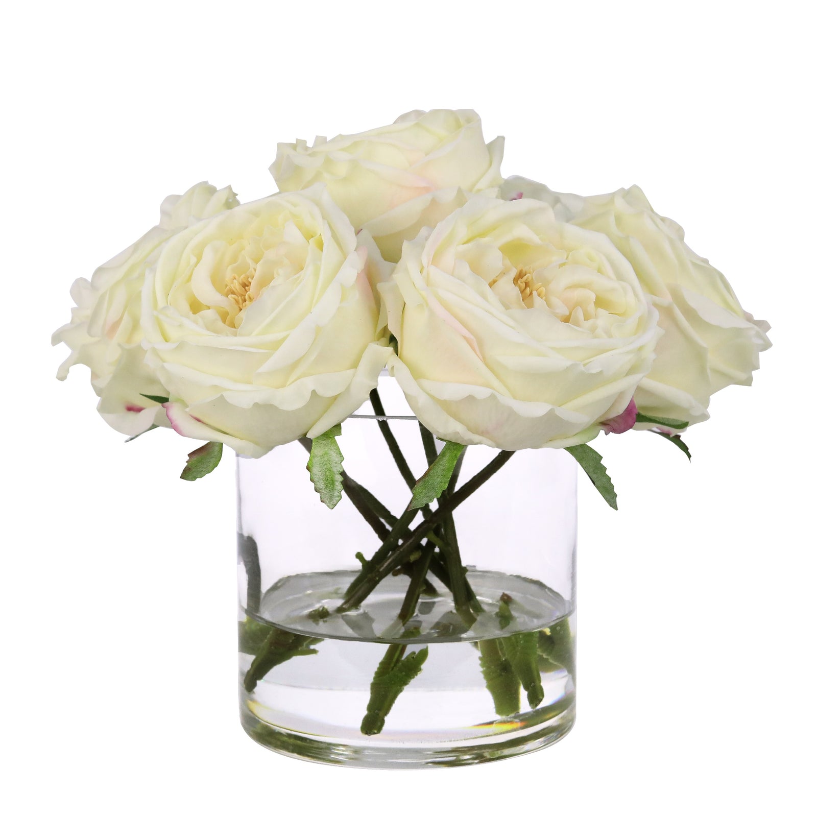 Light Champagne Artificial Rose Arrangement in Cylindrical Vase - Medium IHR-RS040-LC-M