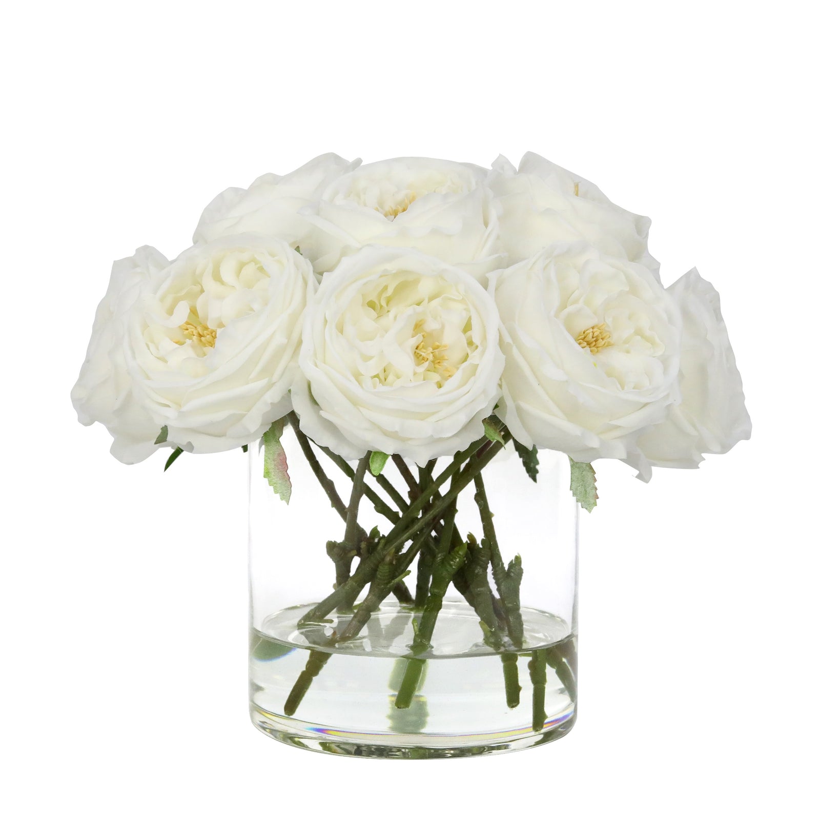 White Artificial Rose Arrangement in Cylindrical Vase - Large IHR-RS040-W-L