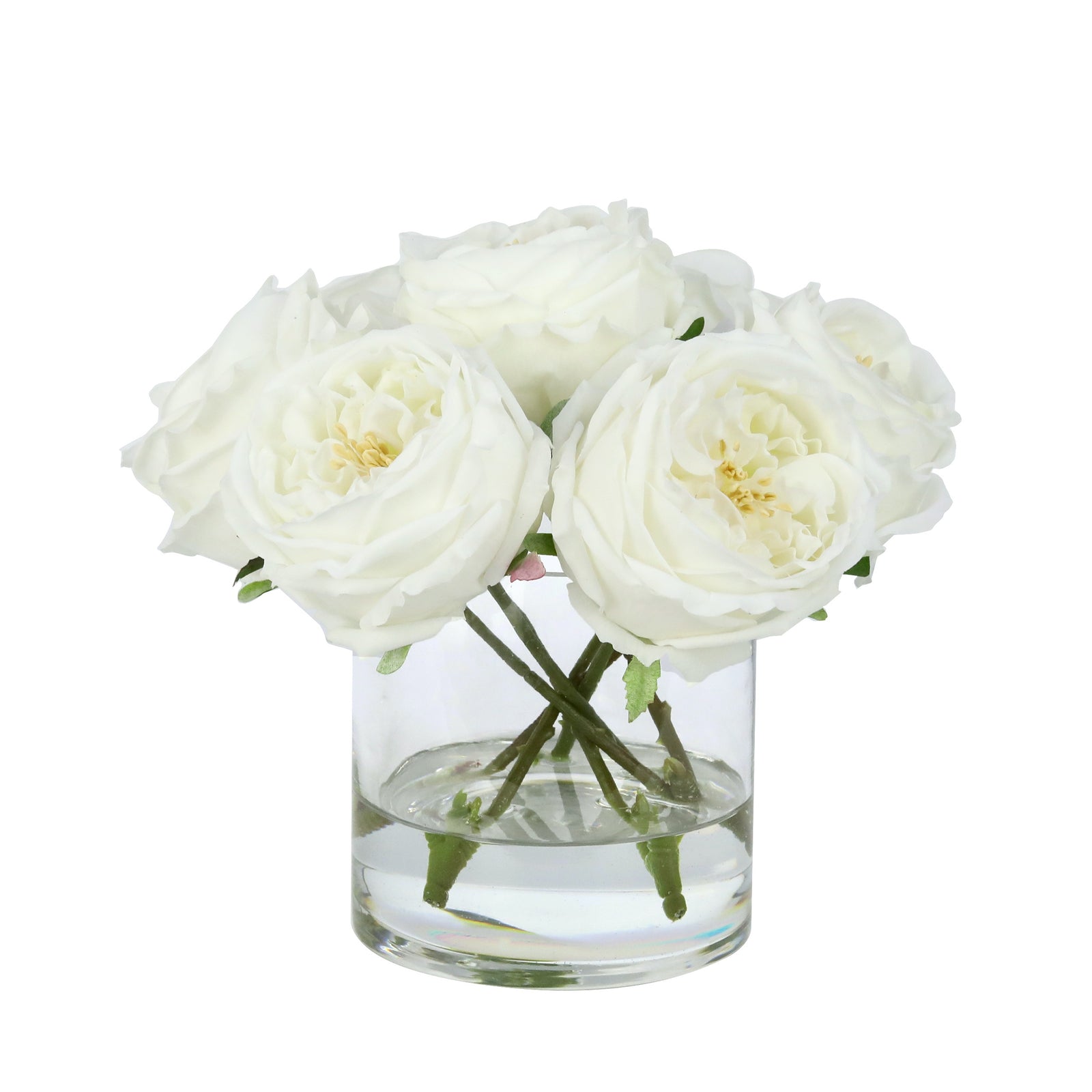 White Artificial Rose Arrangement in Cylindrical Vase - Medium IHR-RS040-W-M