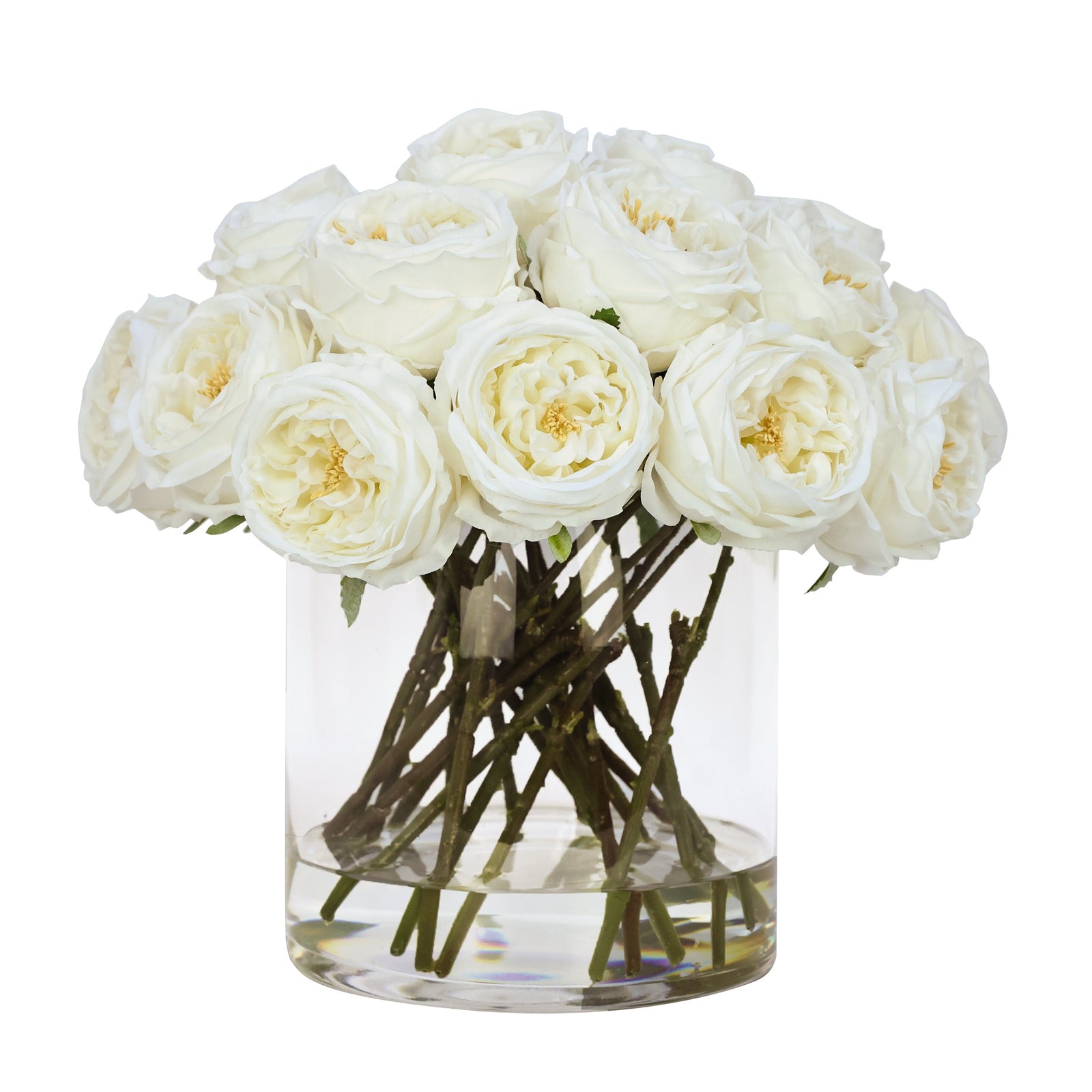 White Artificial Rose Arrangement in Cylindrical Vase - Xlarge IHR-RS040-W-XL