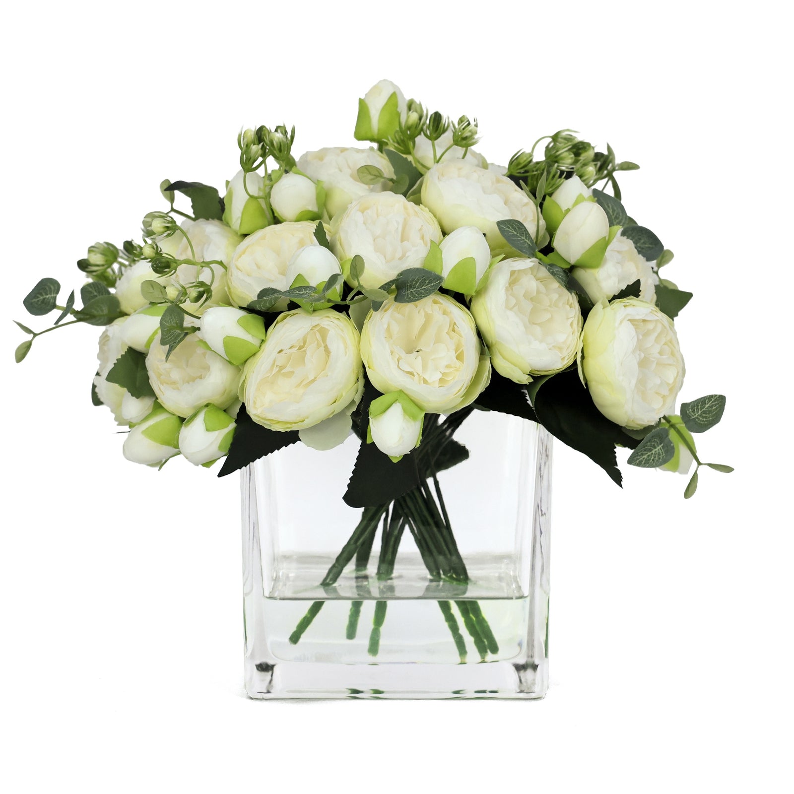 Light Green Artificial Rose Arrangement in Square Vase - Large IHR-RS050-LG-L