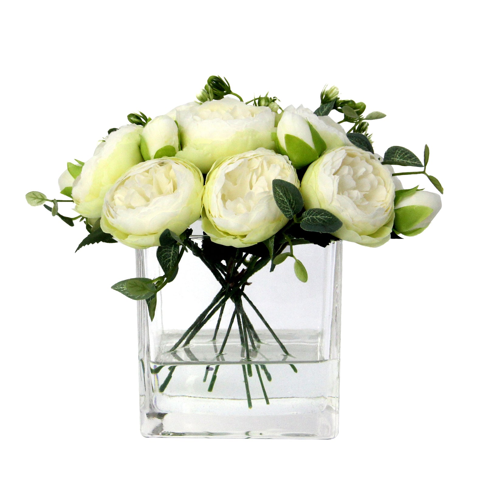 Light Green Artificial Rose Arrangement in Square Vase - Medium IHR-RS050-LG-M
