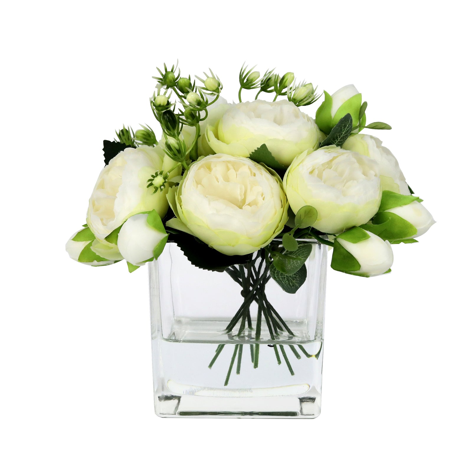 Light Green Artificial Rose Arrangement in Square Vase - Small IHR-RS050-LG-S