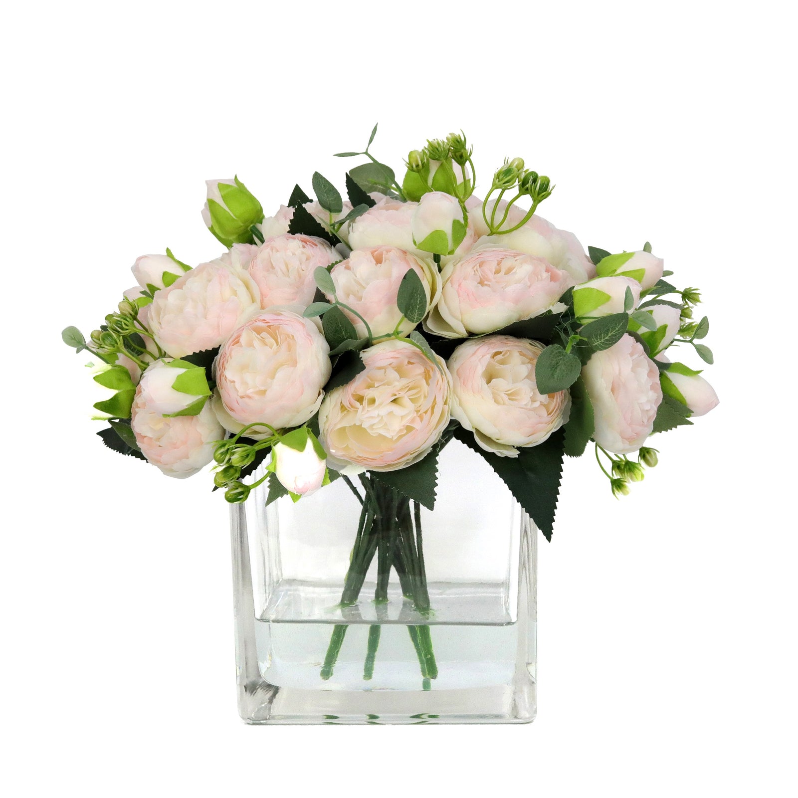 Light Pink Artificial Rose Arrangement in Square Vase - Large IHR-RS050-LP-L