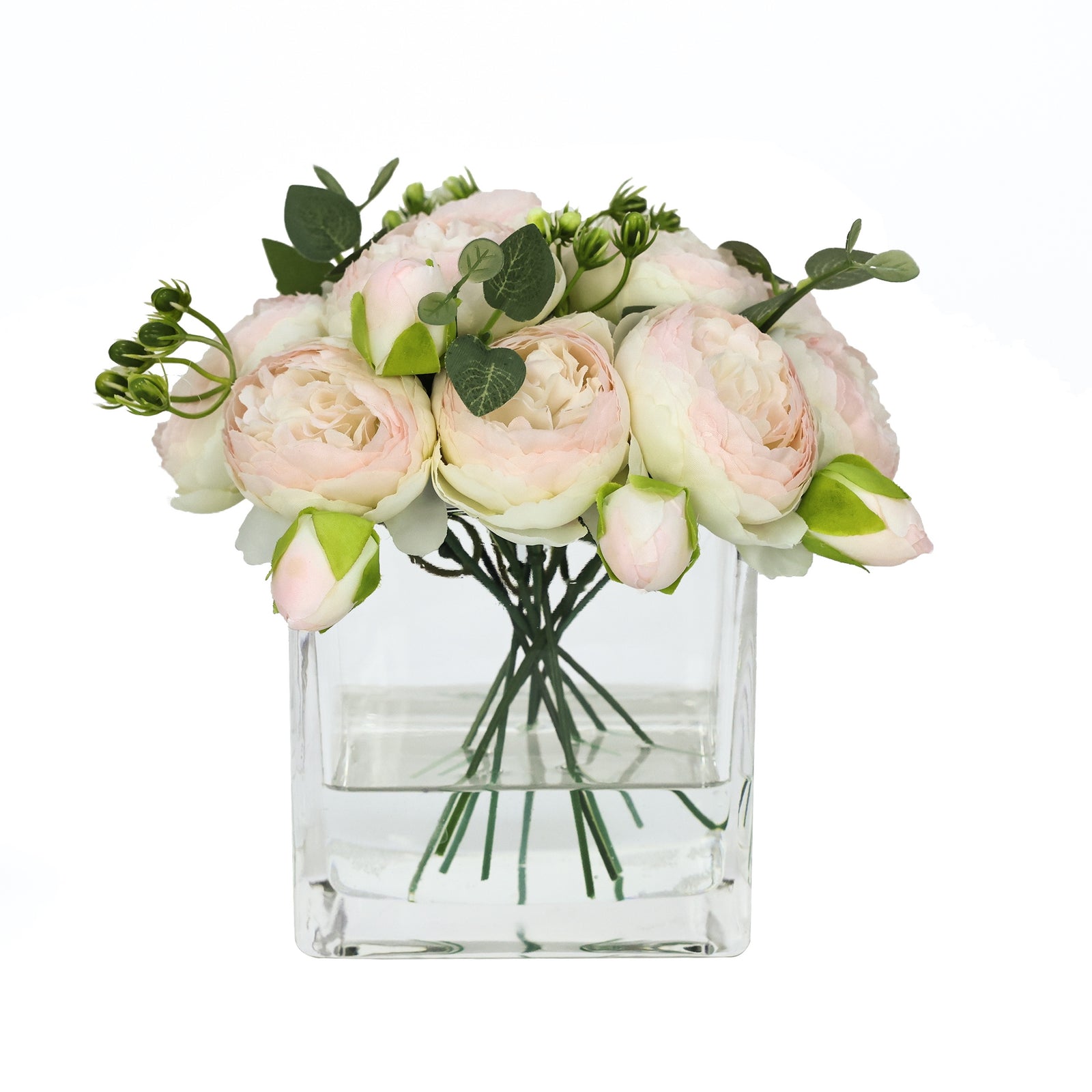 Light Pink Artificial Rose Arrangement in Square Vase - Medium IHR-RS050-LP-M